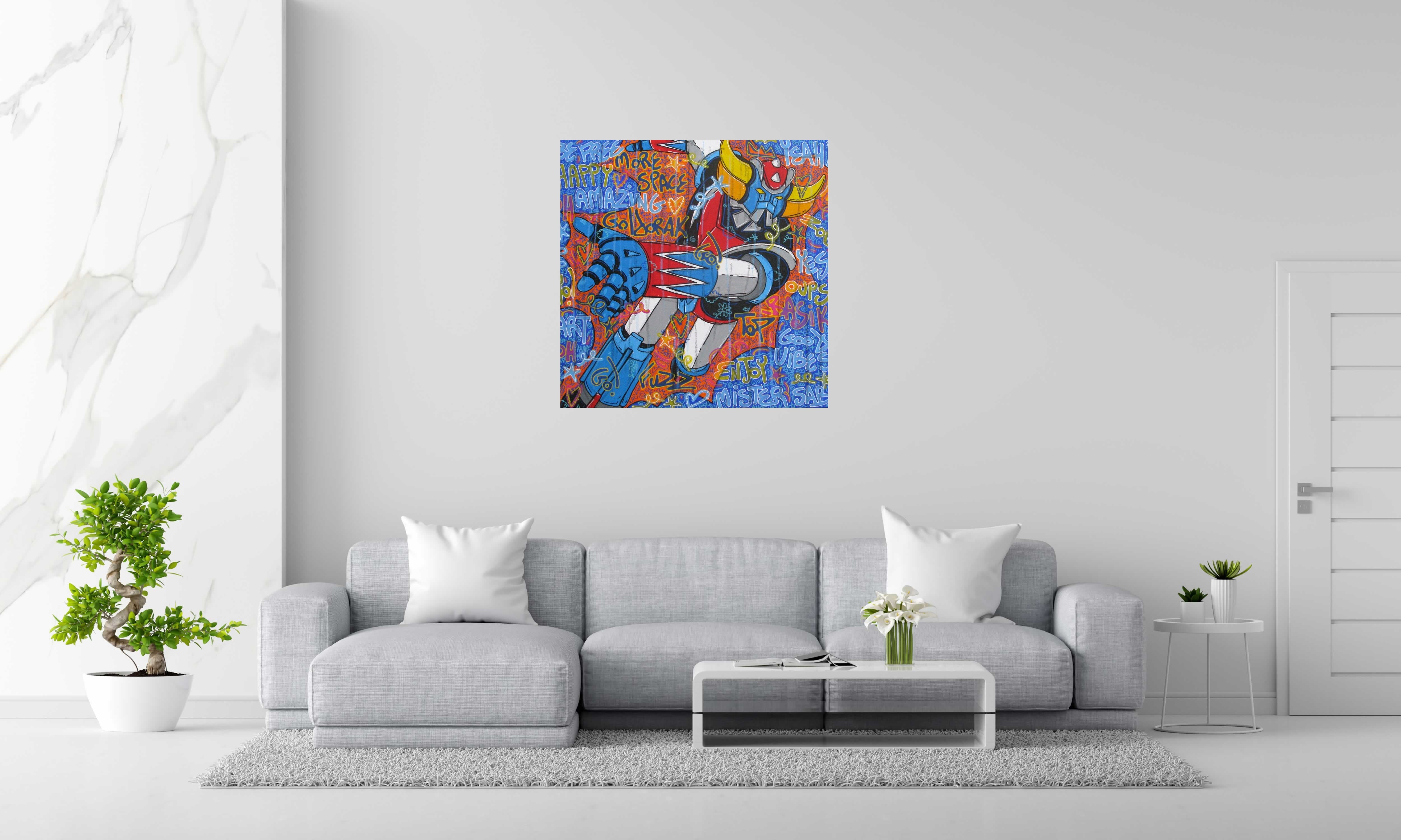Tableau de RICO SAB a pour titre  Toile street art:  Goldorak go style street pop art, street art dim : RICO SABprix:950