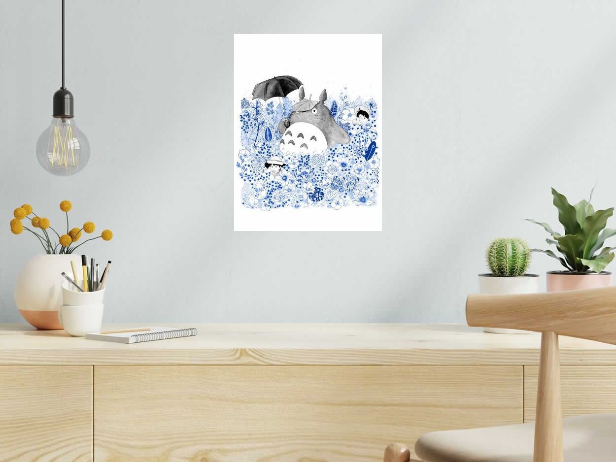 Editions d'art de CAMILLE POLI a pour titre  FLOWER TOTORO bleu style figuratif dim : CAMILLE POLIprix:90