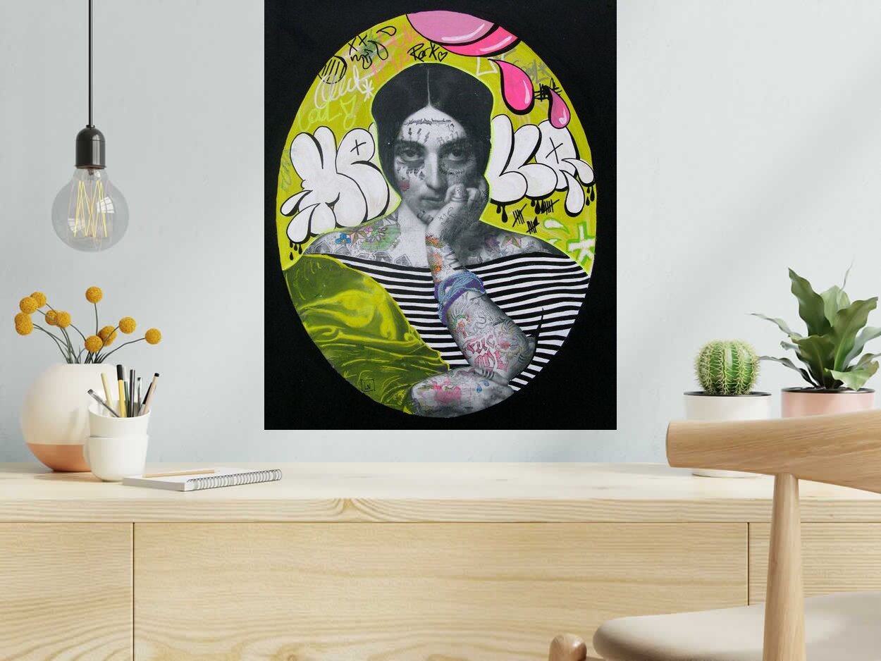 Tableau de LN LE PAPE a pour titre  Hello style street pop art dim : LN LE PAPEprix:300