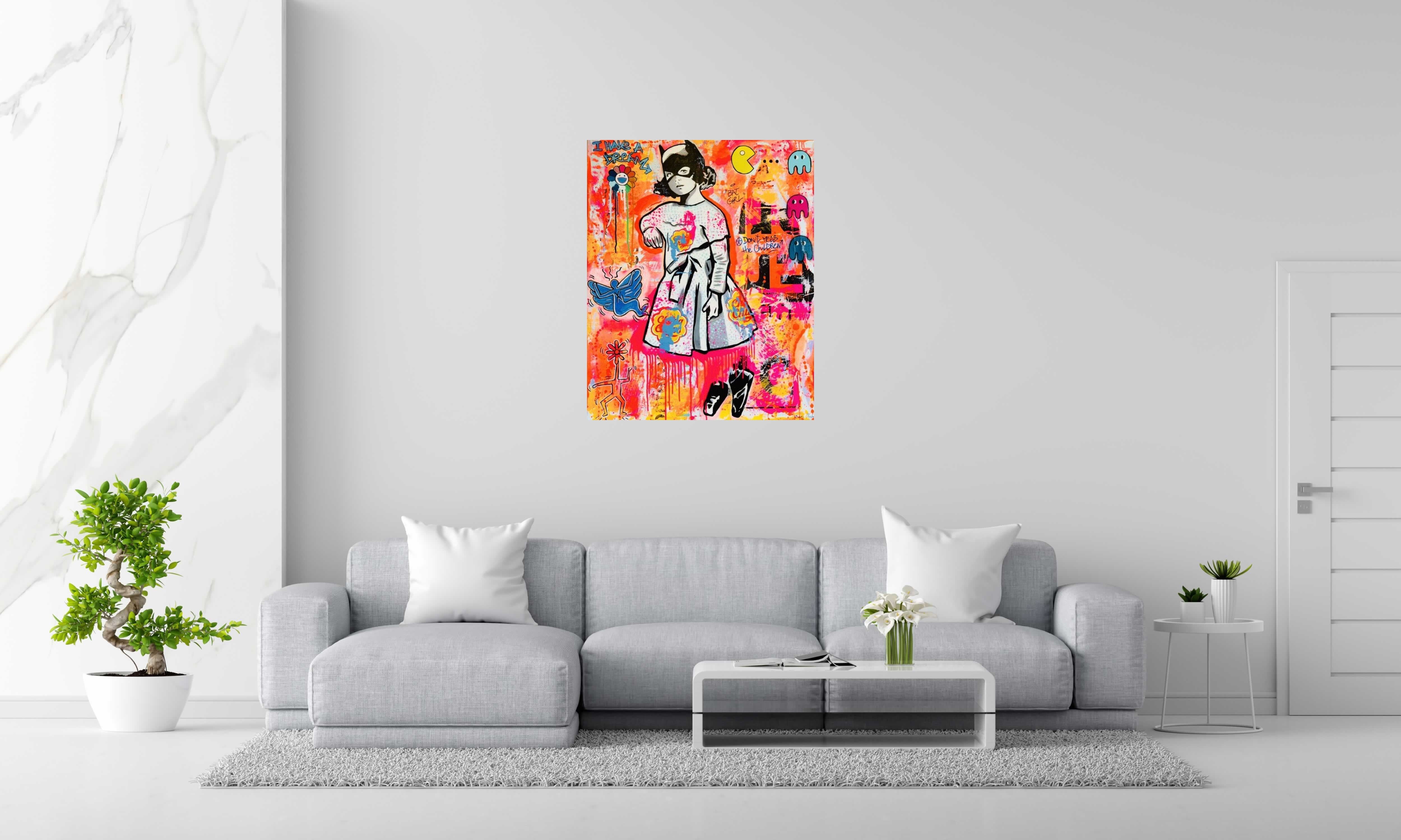 Tableau de SARA CHELOU a pour titre  Bat Girl style street pop art dim : SARA CHELOUprix:890