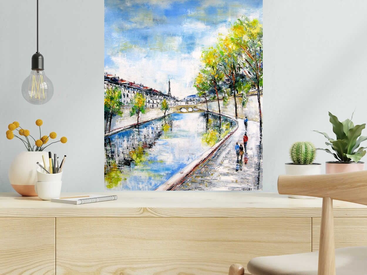 Tableau de PHIL a pour titre  Les quais de Paris style figuratif dim : PHILprix:350