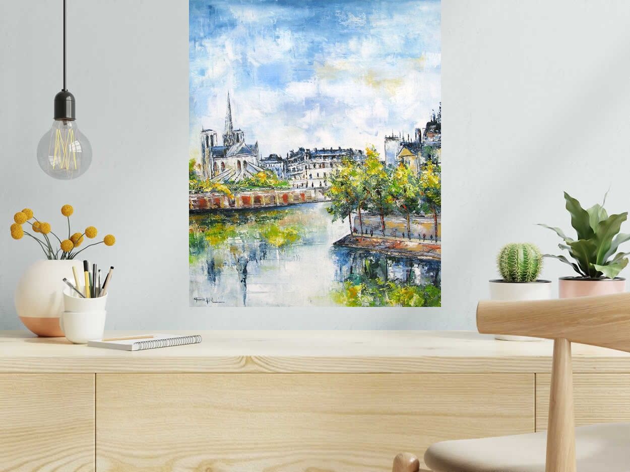 Tableau de PHIL a pour titre  Vue sur notre dame style figuratif dim : PHILprix:350