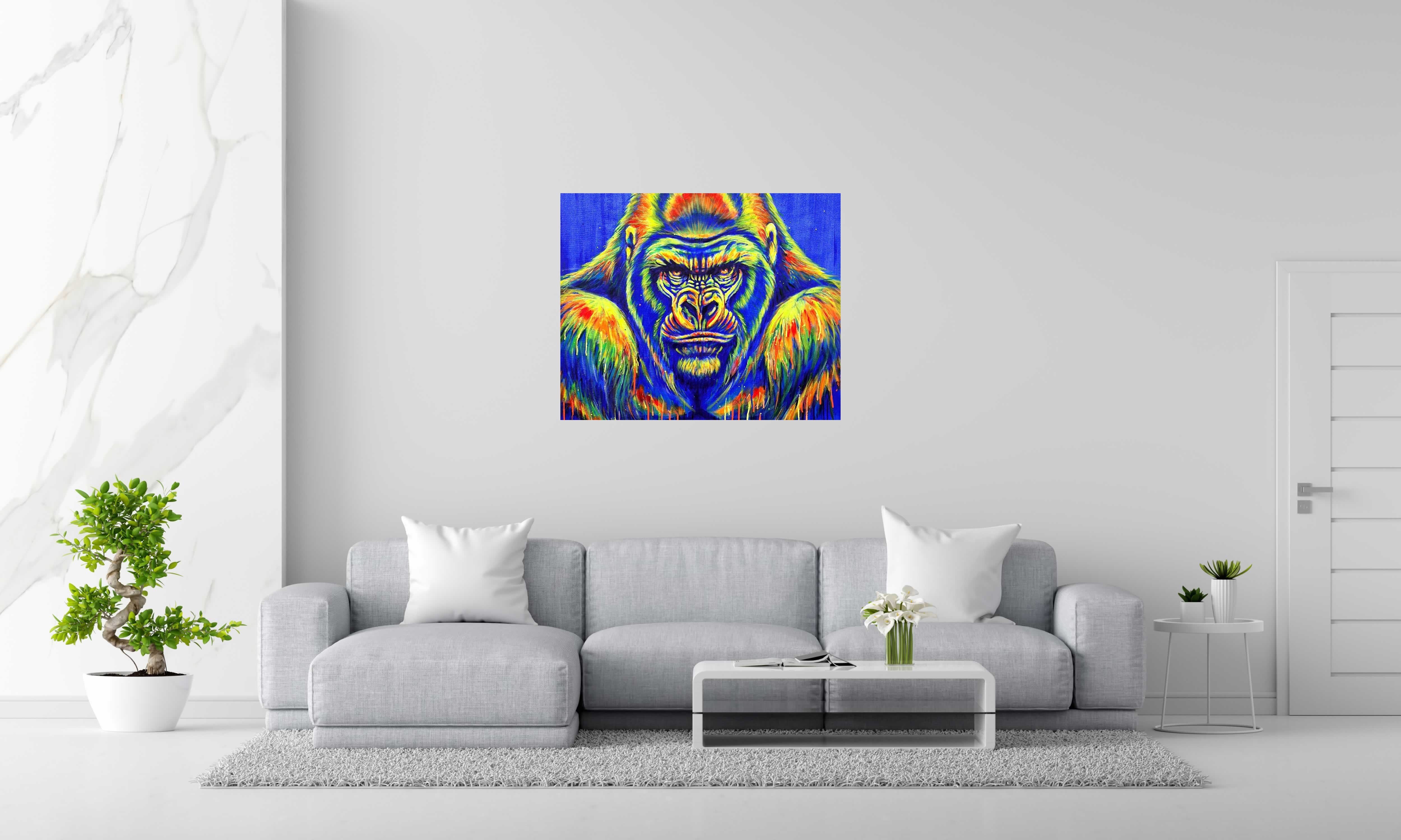 Tableau de ART HM a pour titre  Bleu Kong UV style figuratif, graphique, street art dim : ART HMprix:1000