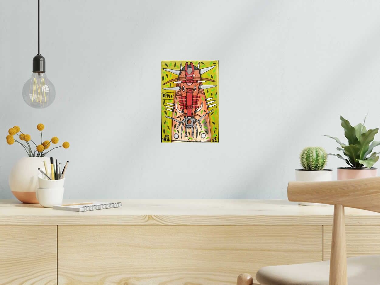 Tableau de TAREK a pour titre  Totem Jaune style street art dim : TAREKprix:200