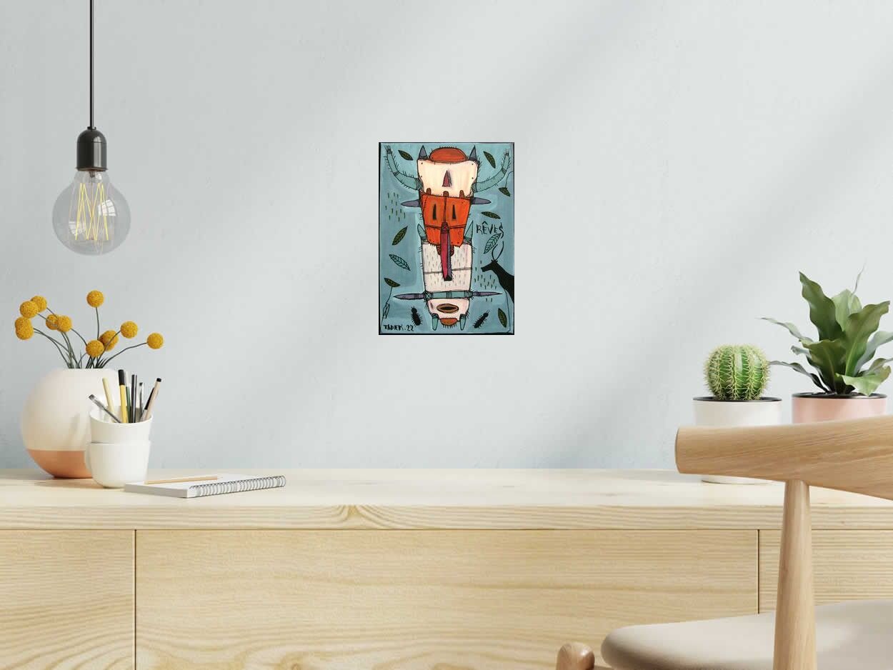Tableau de TAREK a pour titre  Totem Bleu style street art dim : TAREKprix:200