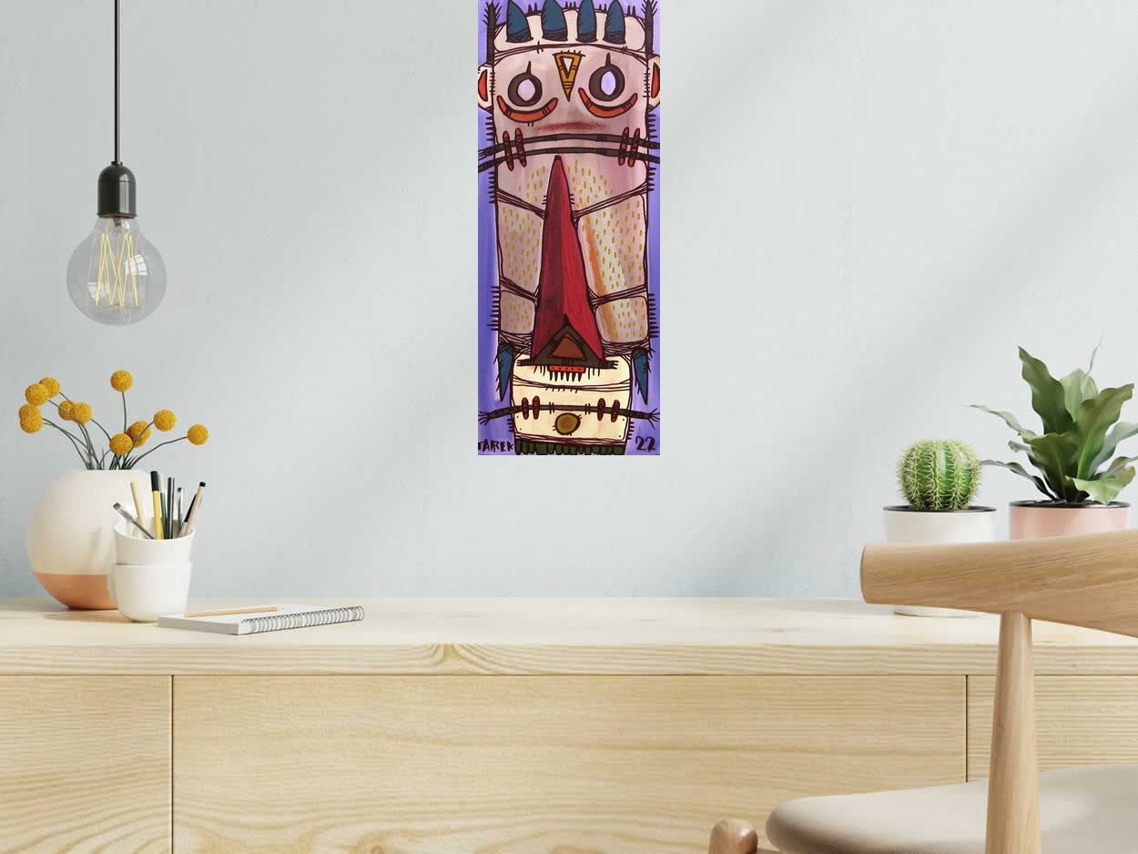 Tableau de TAREK a pour titre  Mask allongé violet style street art dim : TAREKprix:350