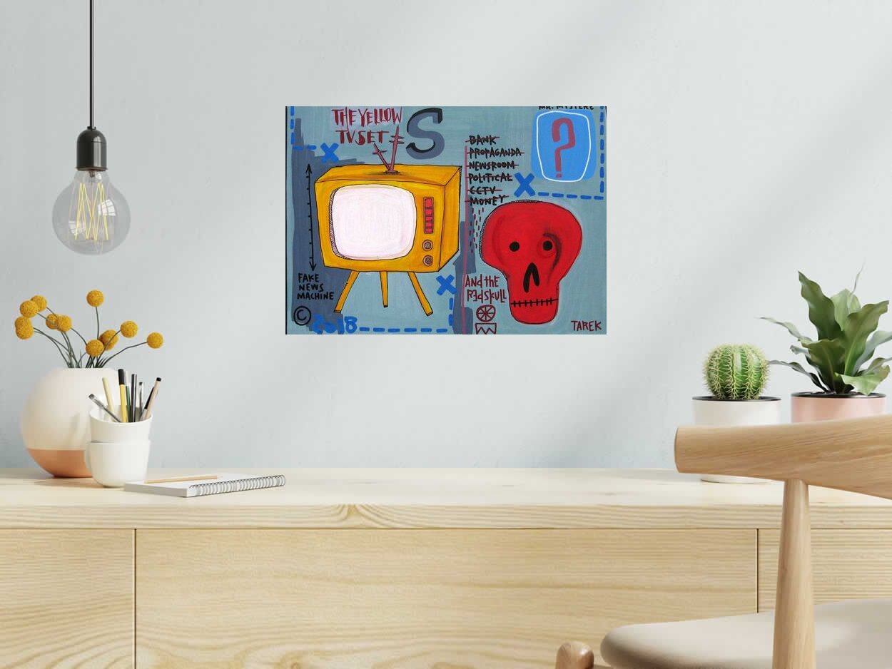 Tableau de TAREK a pour titre  The Yellow TV Set style street pop art, graphique dim : TAREKprix:480