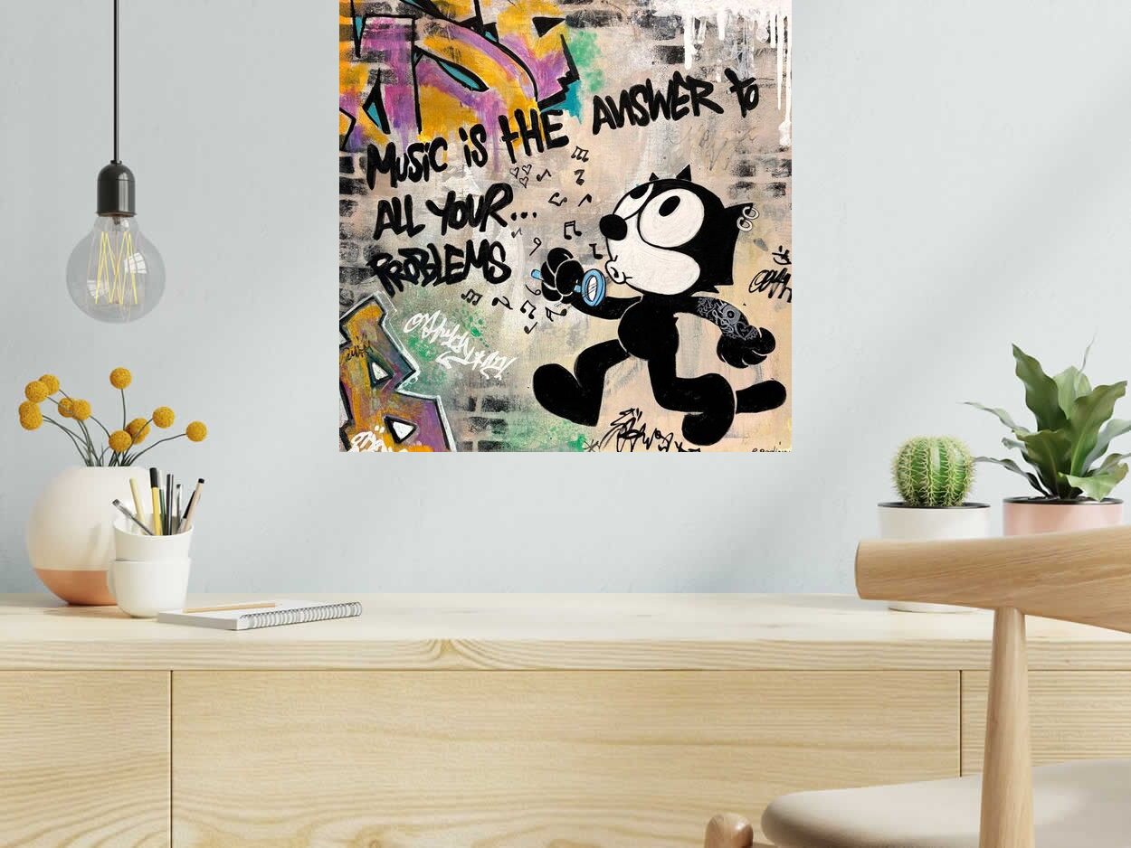 Tableau de PATRICIA GADISSEUR a pour titre  Music is the answer style street pop art, graffiti dim : PATRICIA GADISSEURprix:320