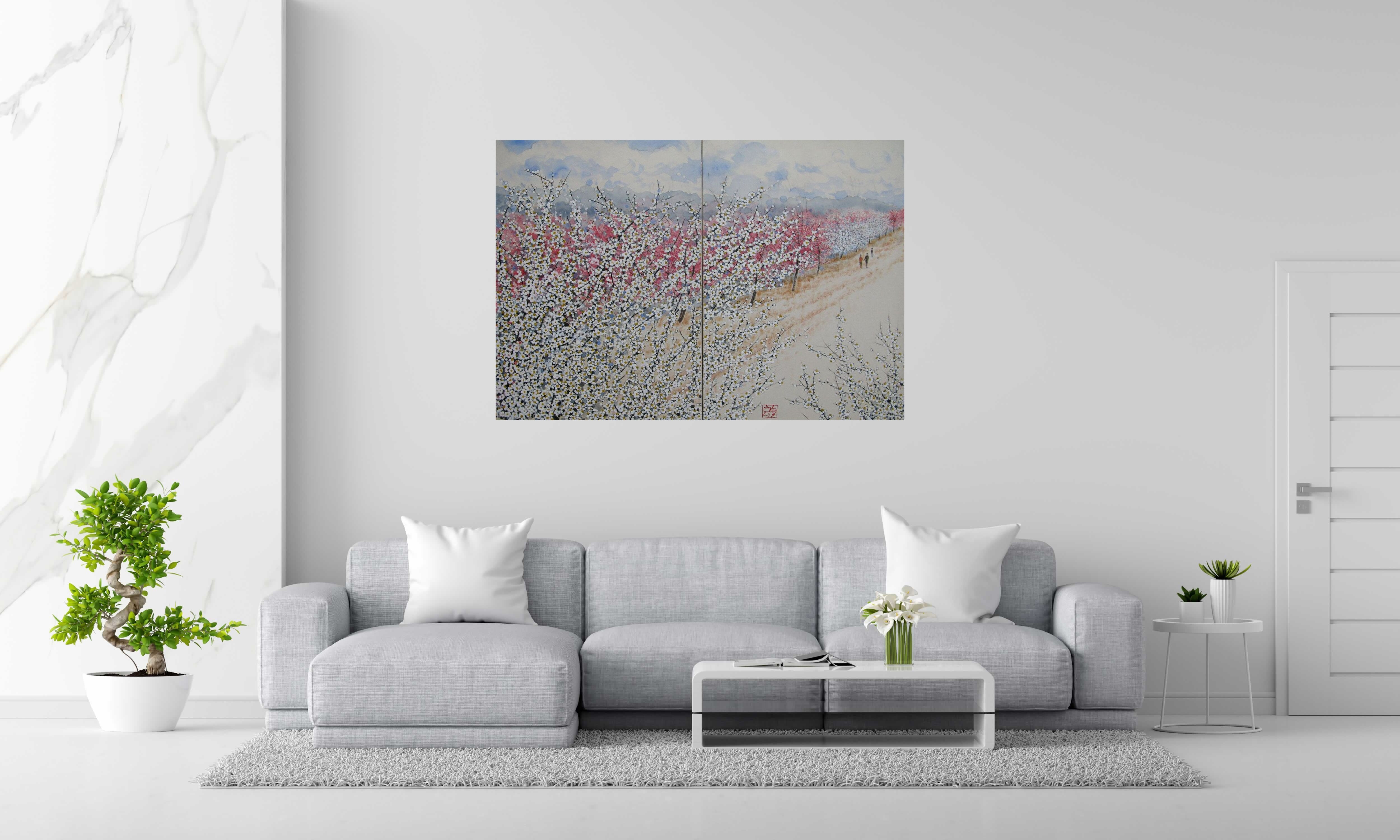Tableau de JEONG MIN LEE a pour titre  Dyptique - Promenade dans un verger style figuratif dim : JEONG MIN LEEprix:1400