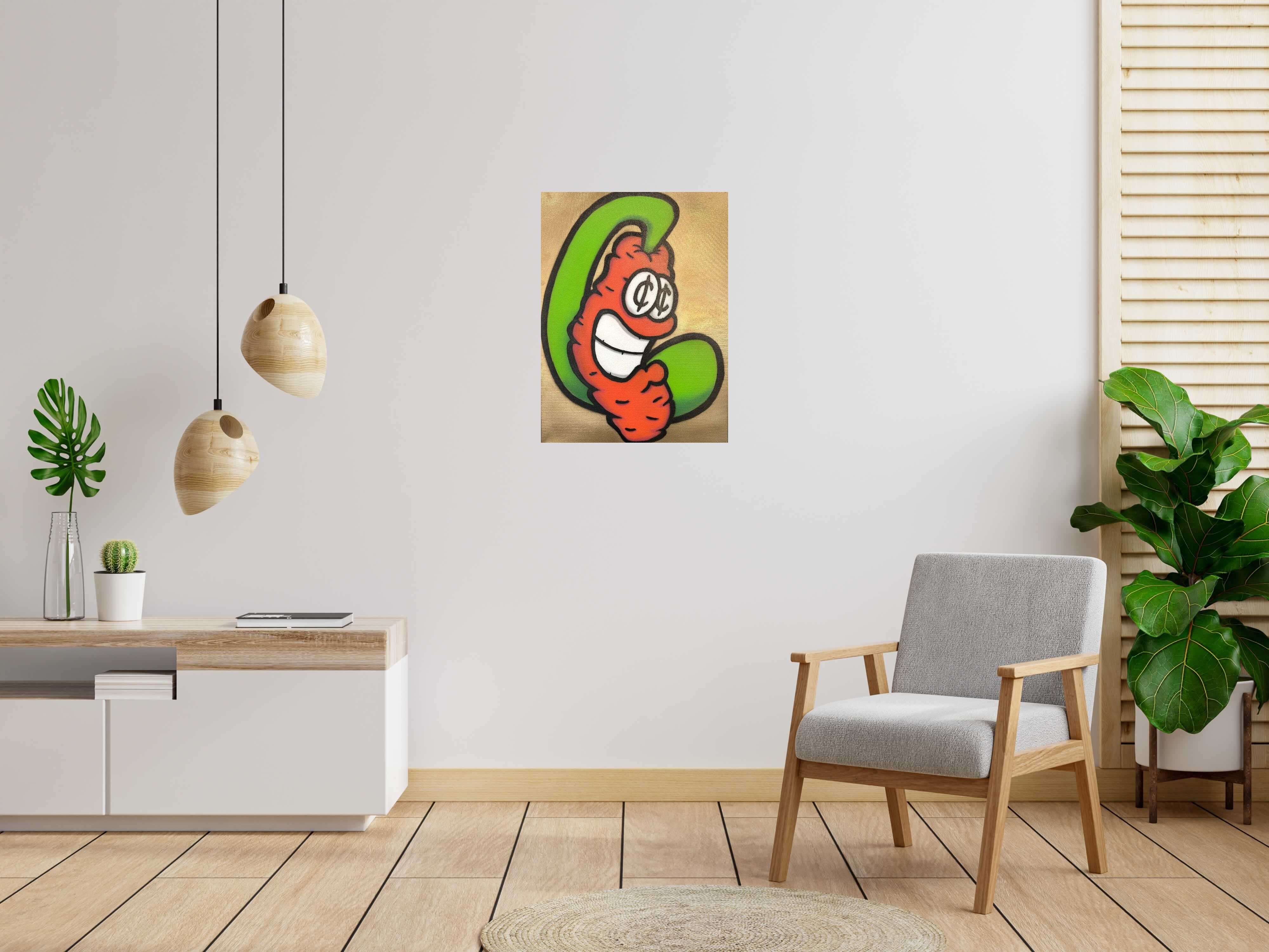 Tableau de Carotte a pour titre  Golden coin style graffiti, street art dim : Carotteprix:450