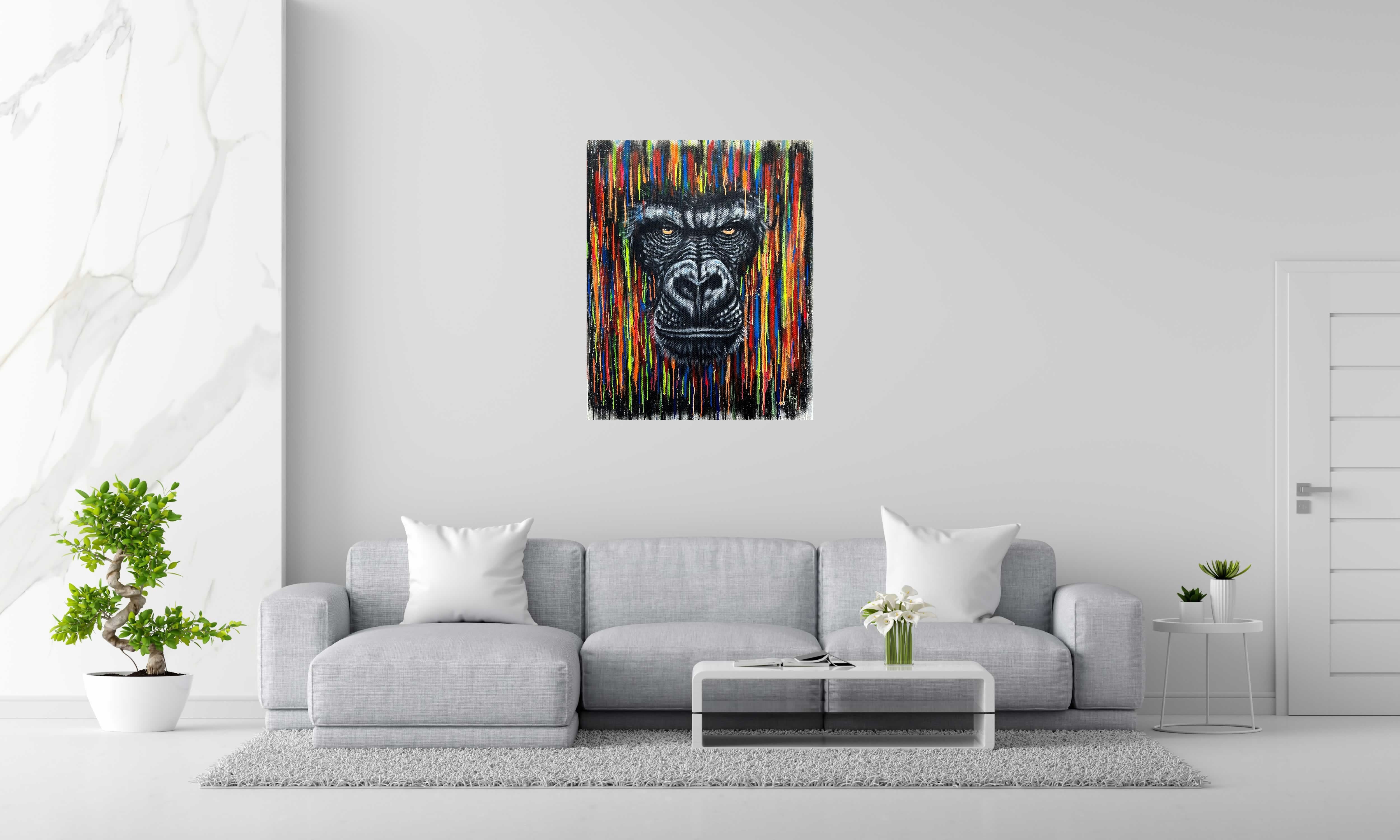 Tableau de ART HM a pour titre  Gorille sur toile de verre UV style figuratif, graphique dim : ART HMprix:1000