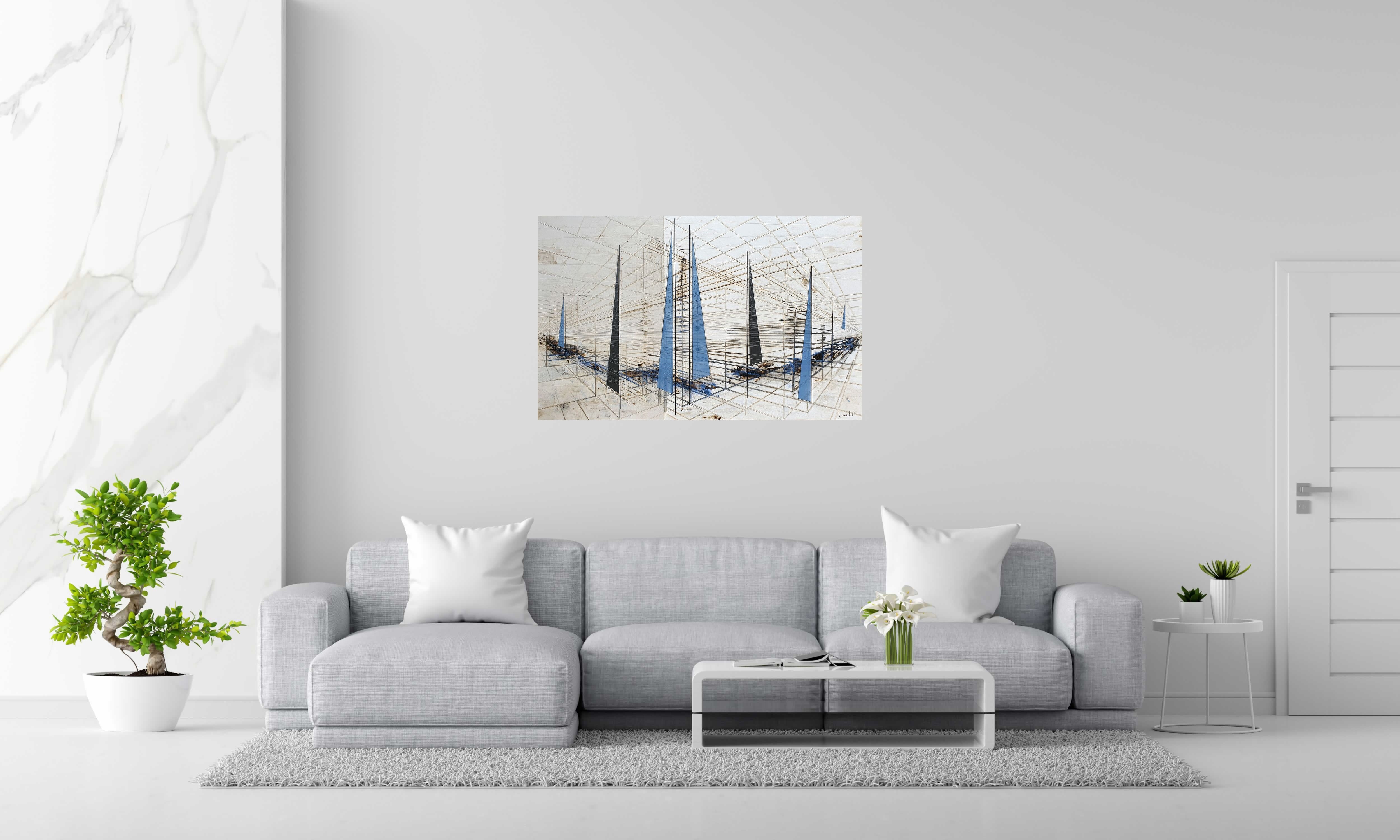 Tableau de LUDOVIC MERCHER a pour titre  BLUE RACE style abstrait dim : LUDOVIC MERCHERprix:1000