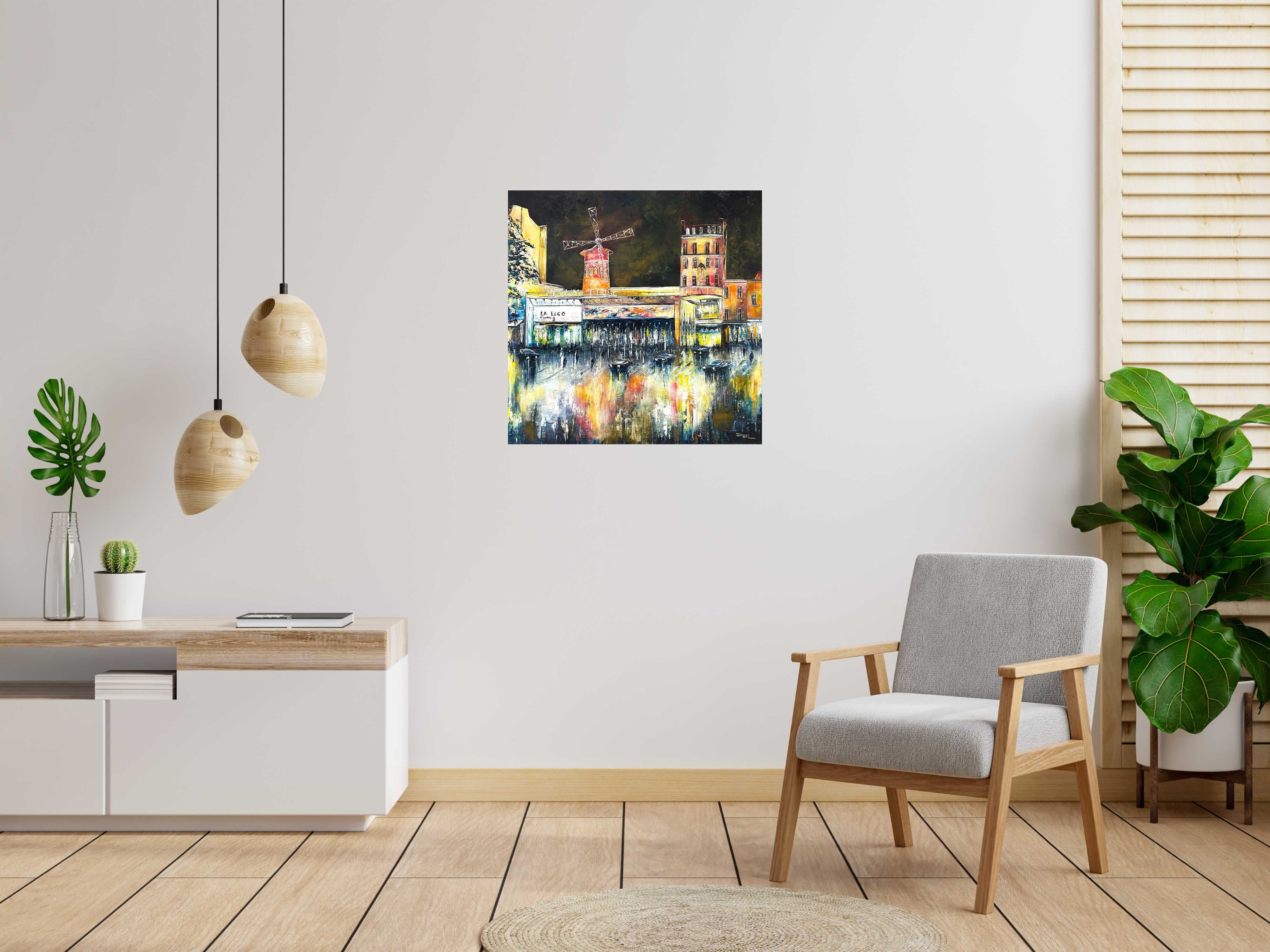 Tableau de PHIL a pour titre  Le moulin rouge style figuratif dim : PHILprix:600