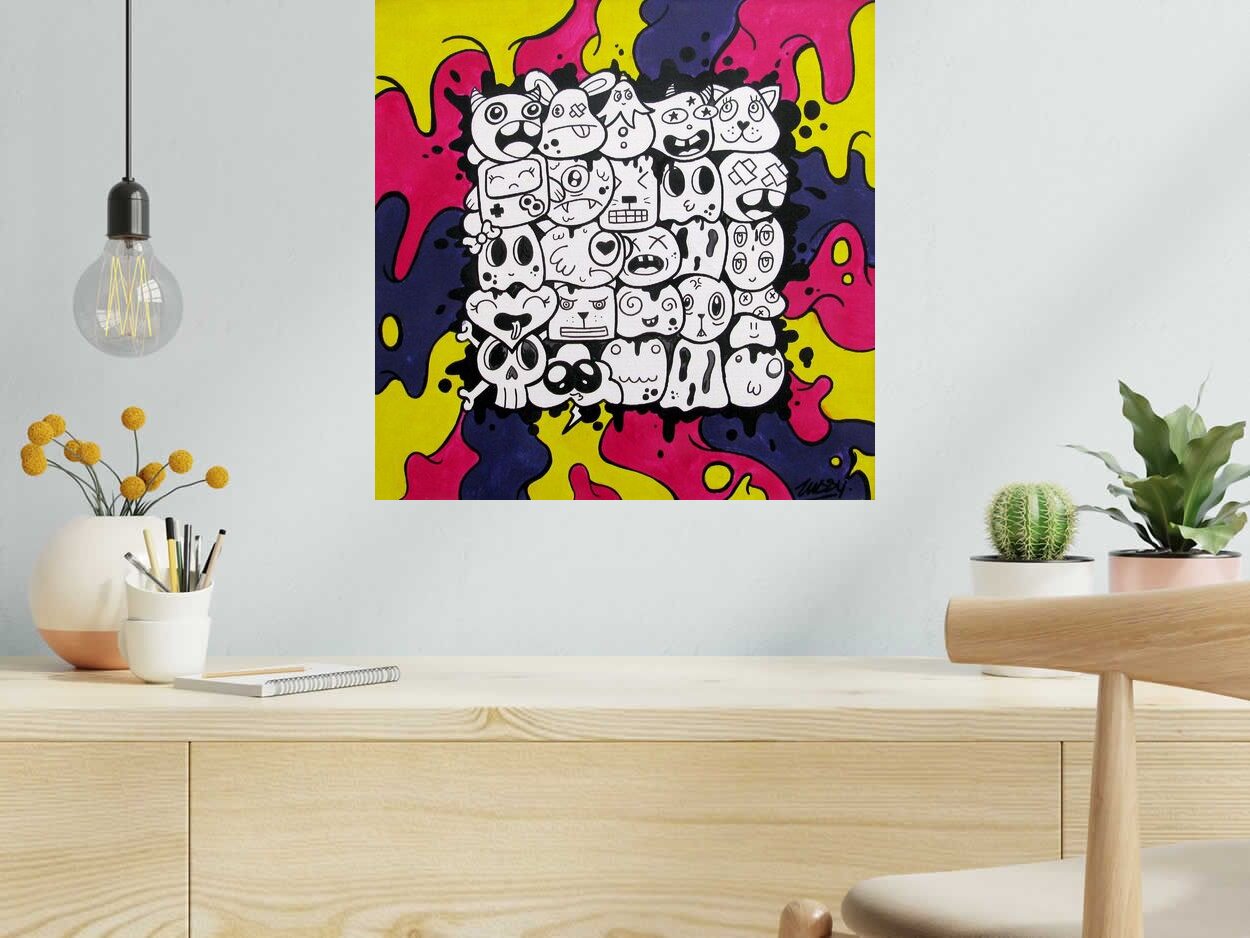 Tableau de LUSSY a pour titre  multi kawaï violet style graffiti, street pop art dim : LUSSYprix:180