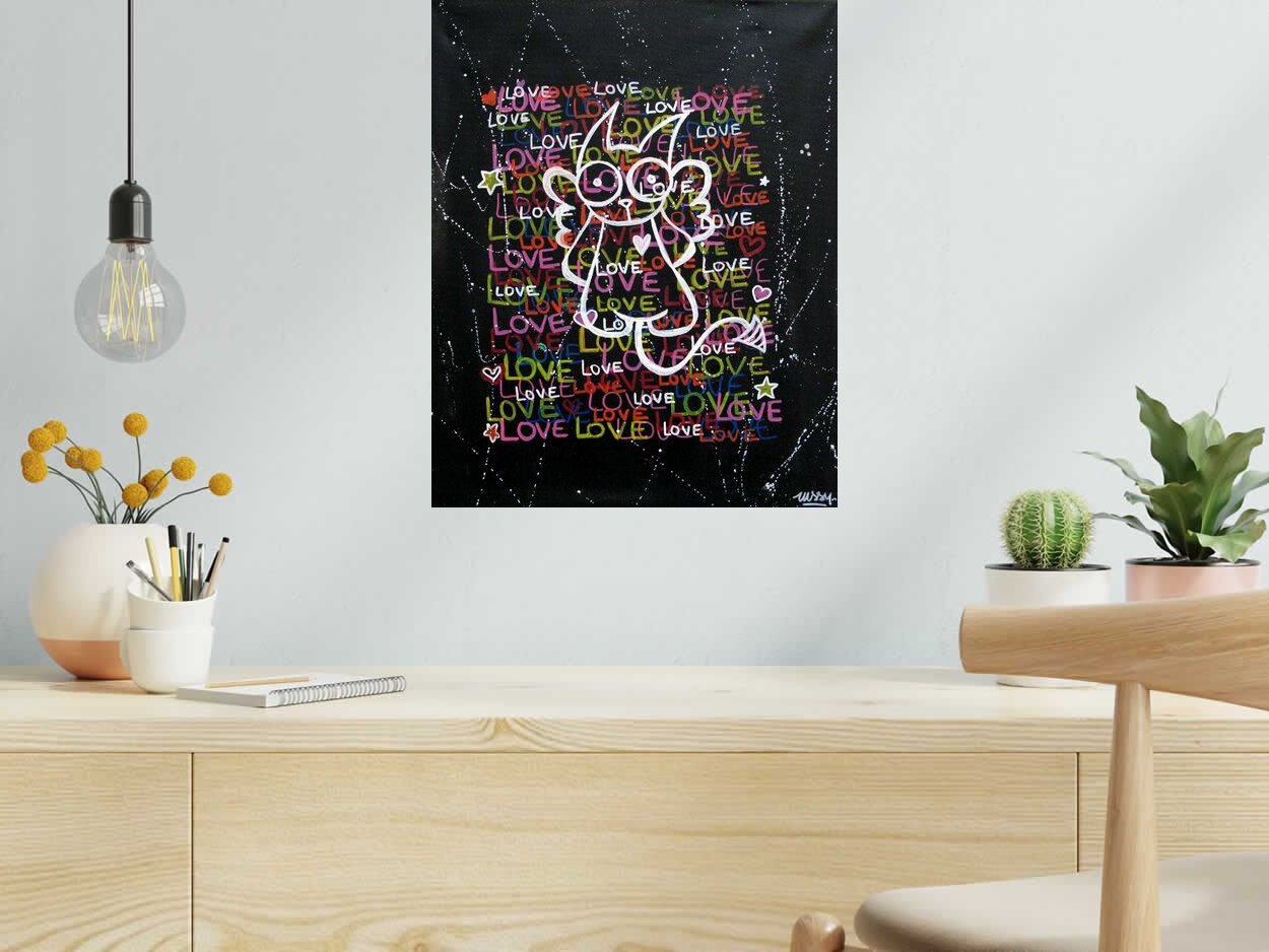 Tableau de LUSSY a pour titre  lussy cat love étoile style graffiti, street pop art dim : LUSSYprix:150