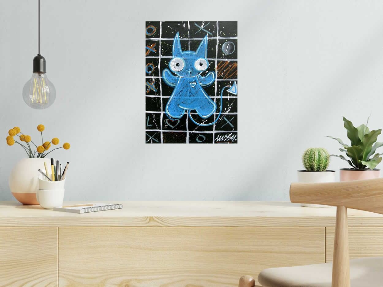 Tableau de LUSSY a pour titre  blue cat style graffiti, street pop art dim : LUSSYprix:110