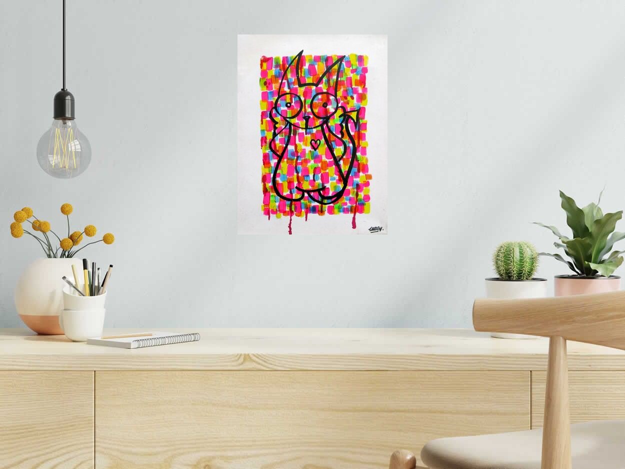 Tableau de LUSSY a pour titre  cat multicolor style graffiti, street pop art dim : LUSSYprix:110