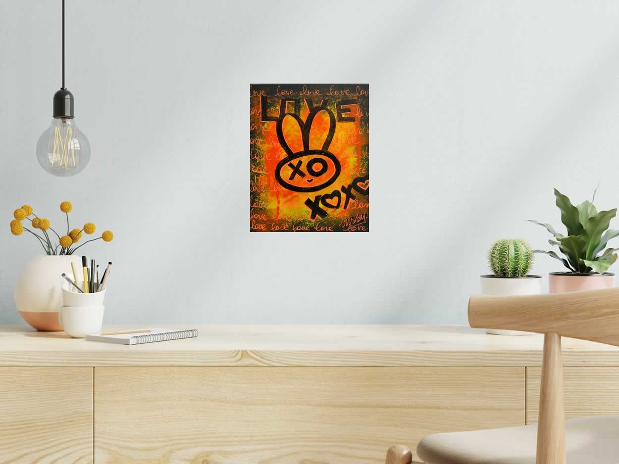 Tableau de LUSSY a pour titre  lapin orange style graffiti, street pop art dim : LUSSYprix:80