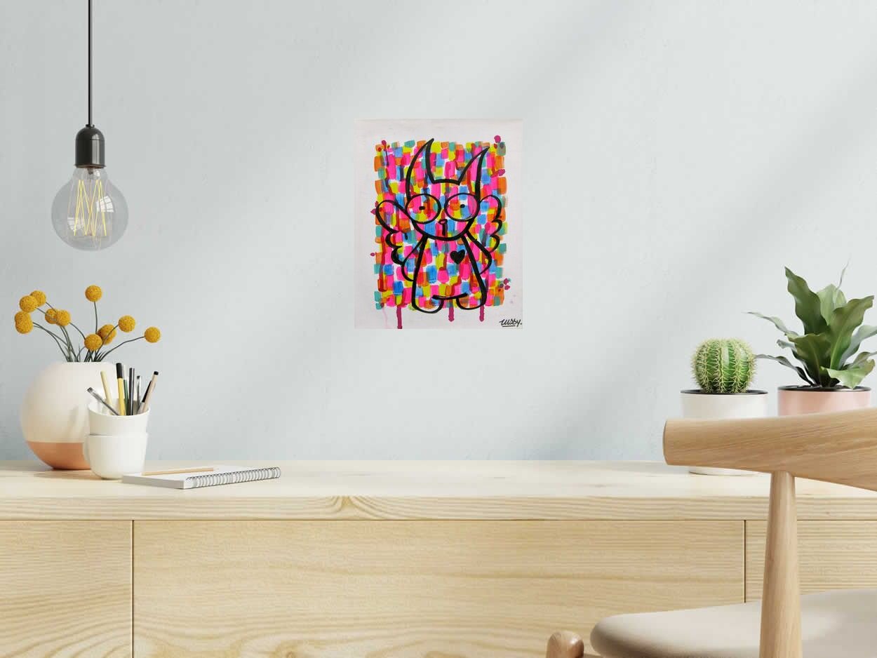 Tableau de LUSSY a pour titre  cat multicolor 2 style graffiti, street pop art dim : LUSSYprix:80