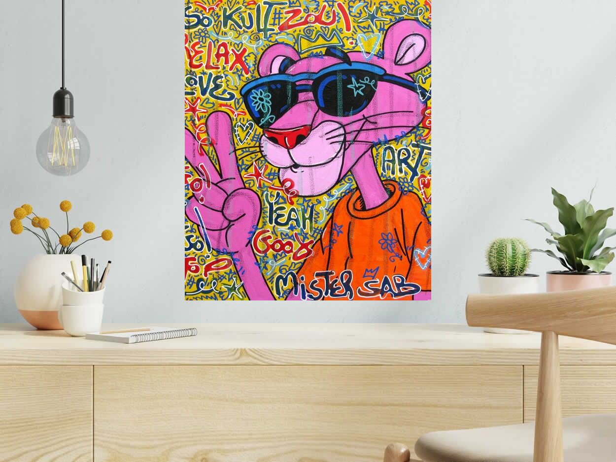 Tableau de RICO SAB a pour titre  Hello Pink style street pop art, street art dim : RICO SABprix:290