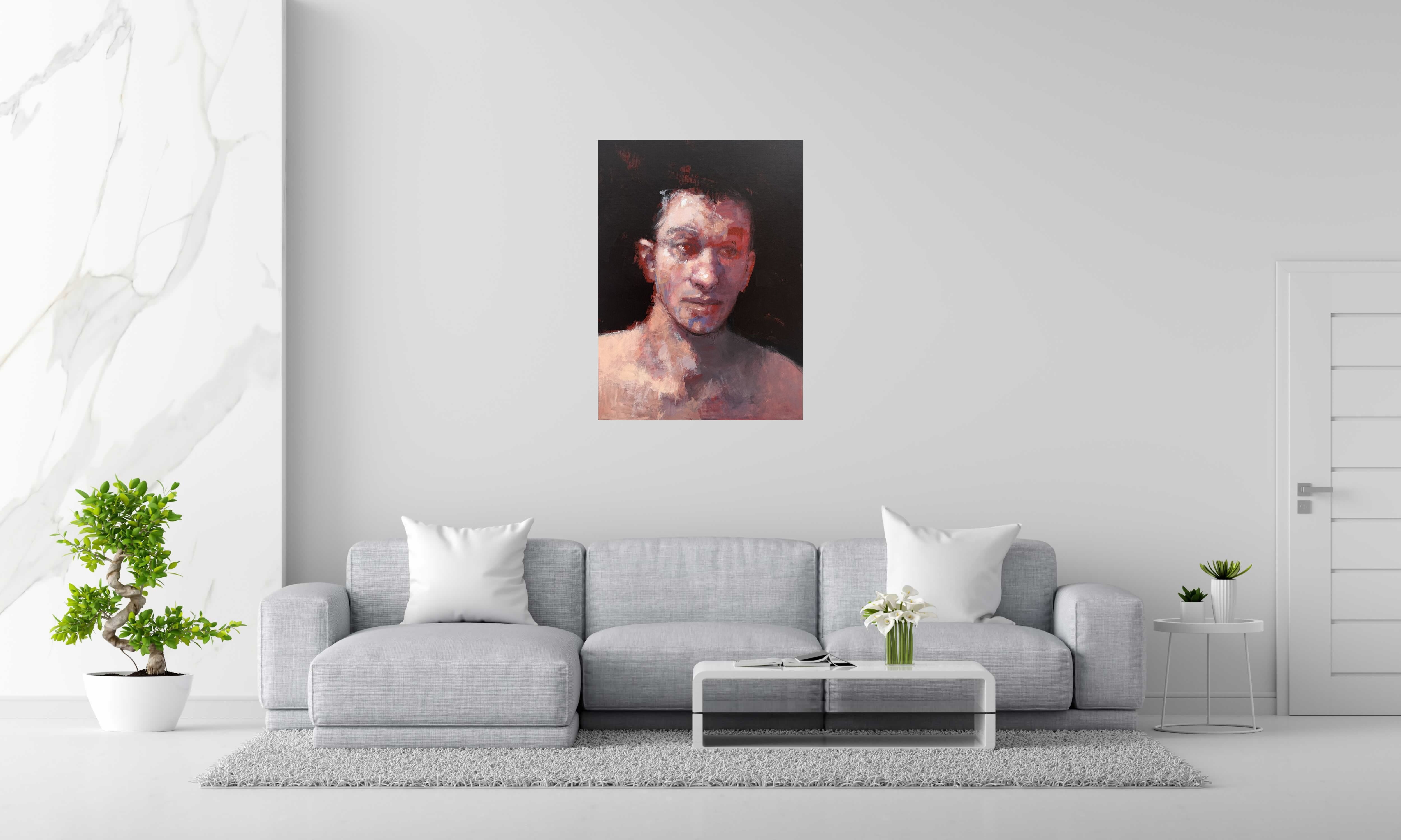 Tableau de MASSEBEUF Olivier a pour titre  Portrait of young man style figuratif dim : MASSEBEUF Olivierprix:900