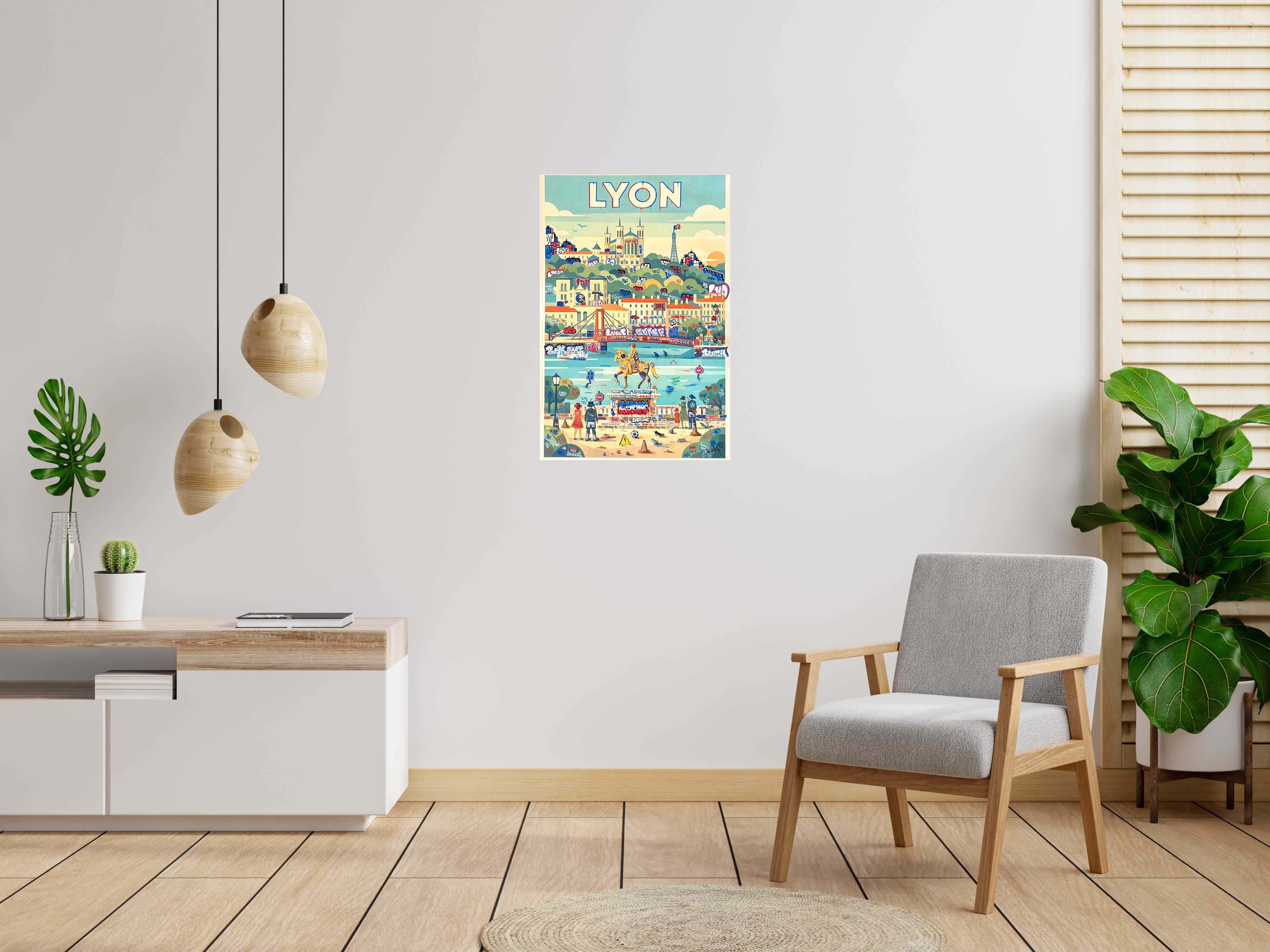 Tableau de BLACH a pour titre  Lyon vintage et graffiti style graffiti, street art dim : BLACHprix:550