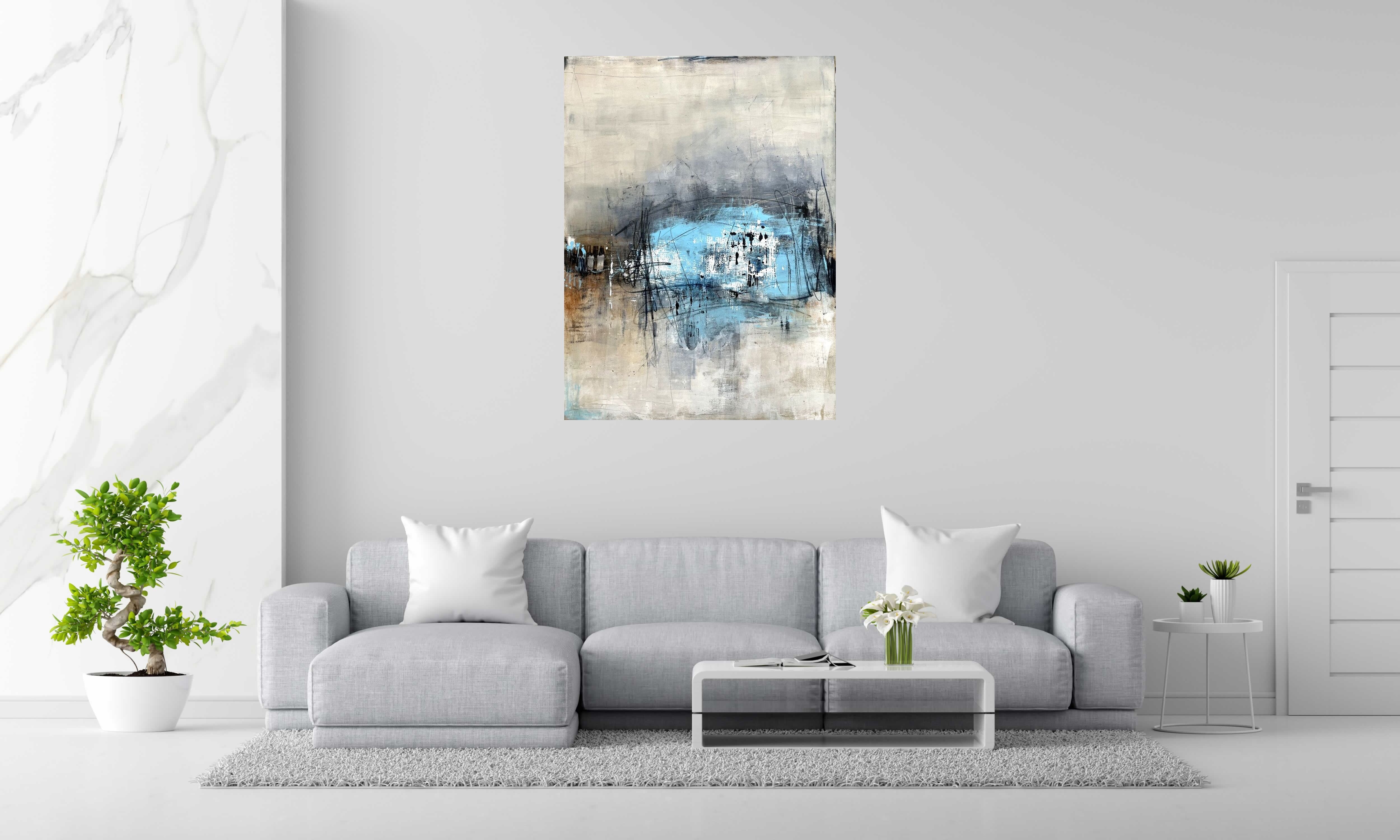 Tableau de TANIA CARRARA a pour titre  Sans-titre Blanc Bleu style abstrait dim : TANIA CARRARAprix:1400