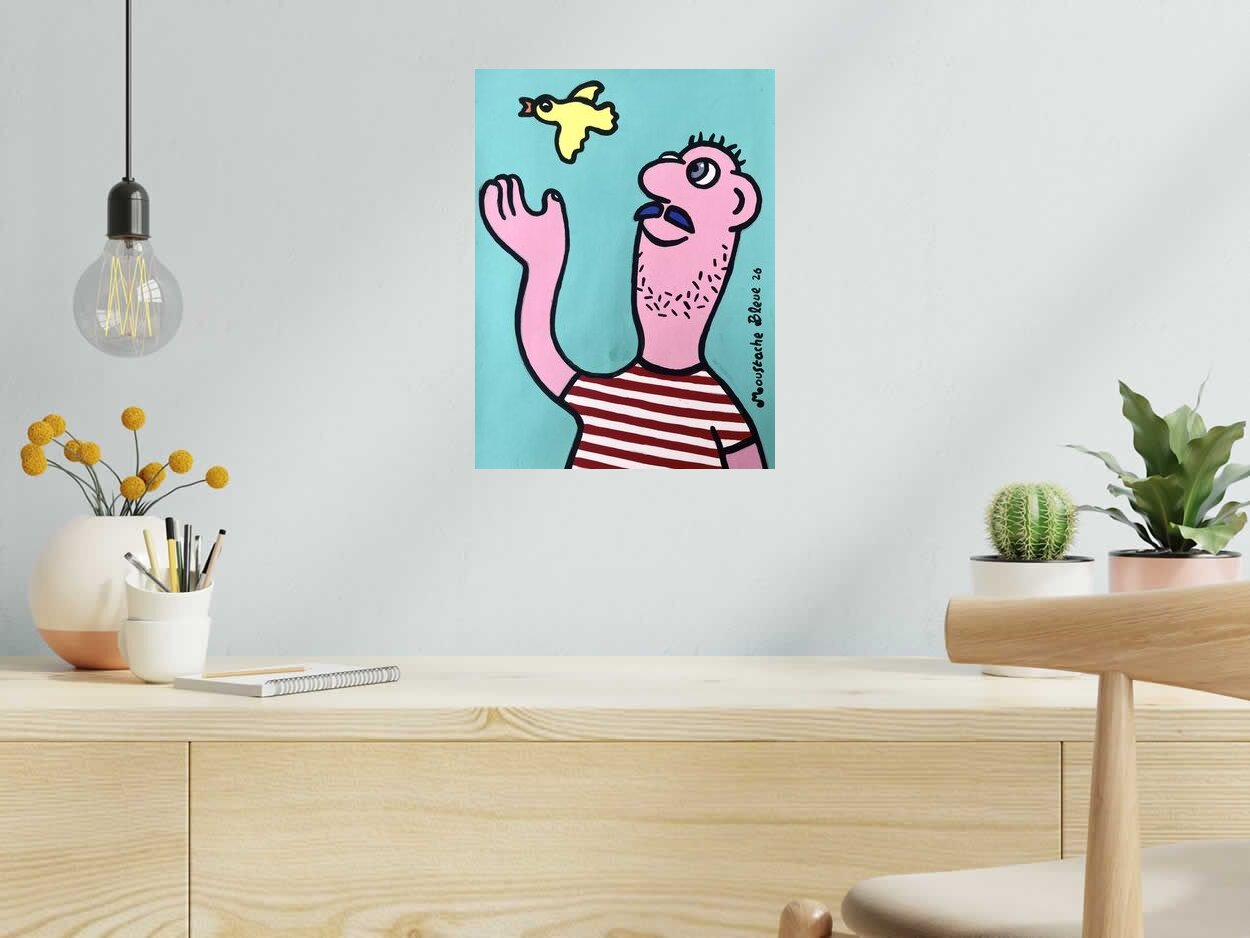 Dessin de MOUSTACHE BLEUE a pour titre  Yellow bird style figuratif dim : MOUSTACHE BLEUEprix:80