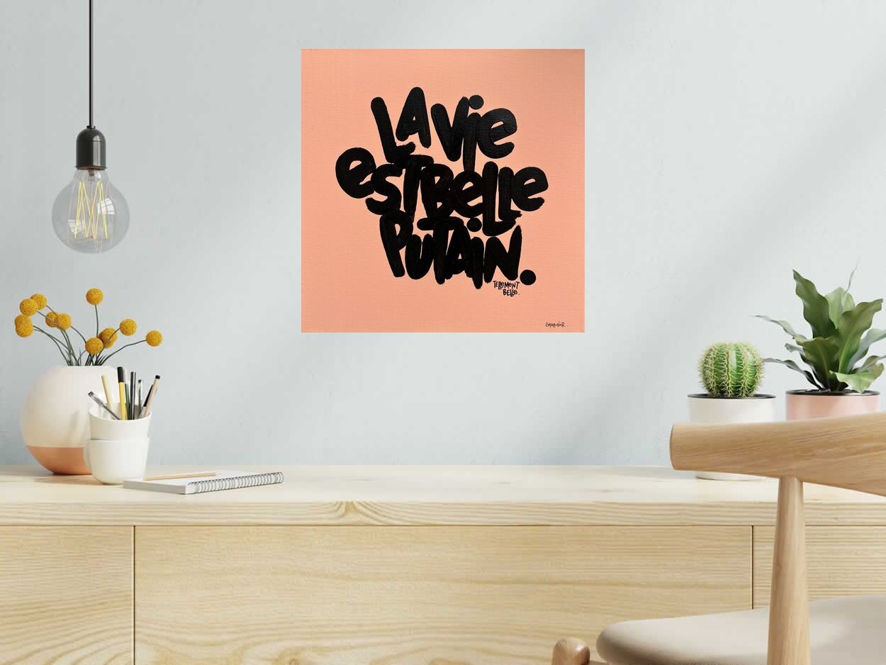 Tableau de L'OISEAU NOIR a pour titre  La vie est belle style graphique dim : L'OISEAU NOIRprix:320
