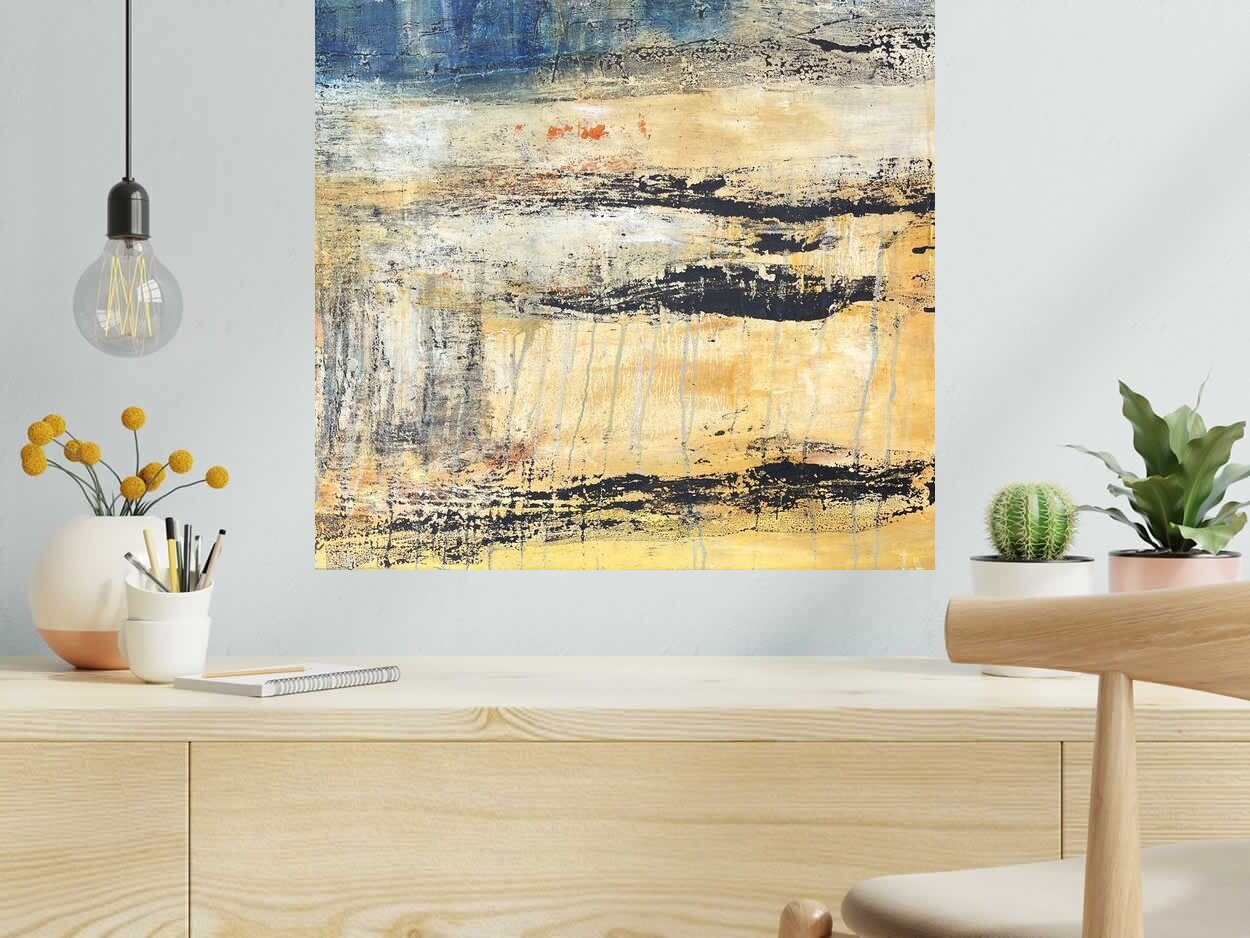 Tableau de PASCALE JACQUEMOND a pour titre  Sables ocres noirs style abstrait dim : PASCALE JACQUEMONDprix:350