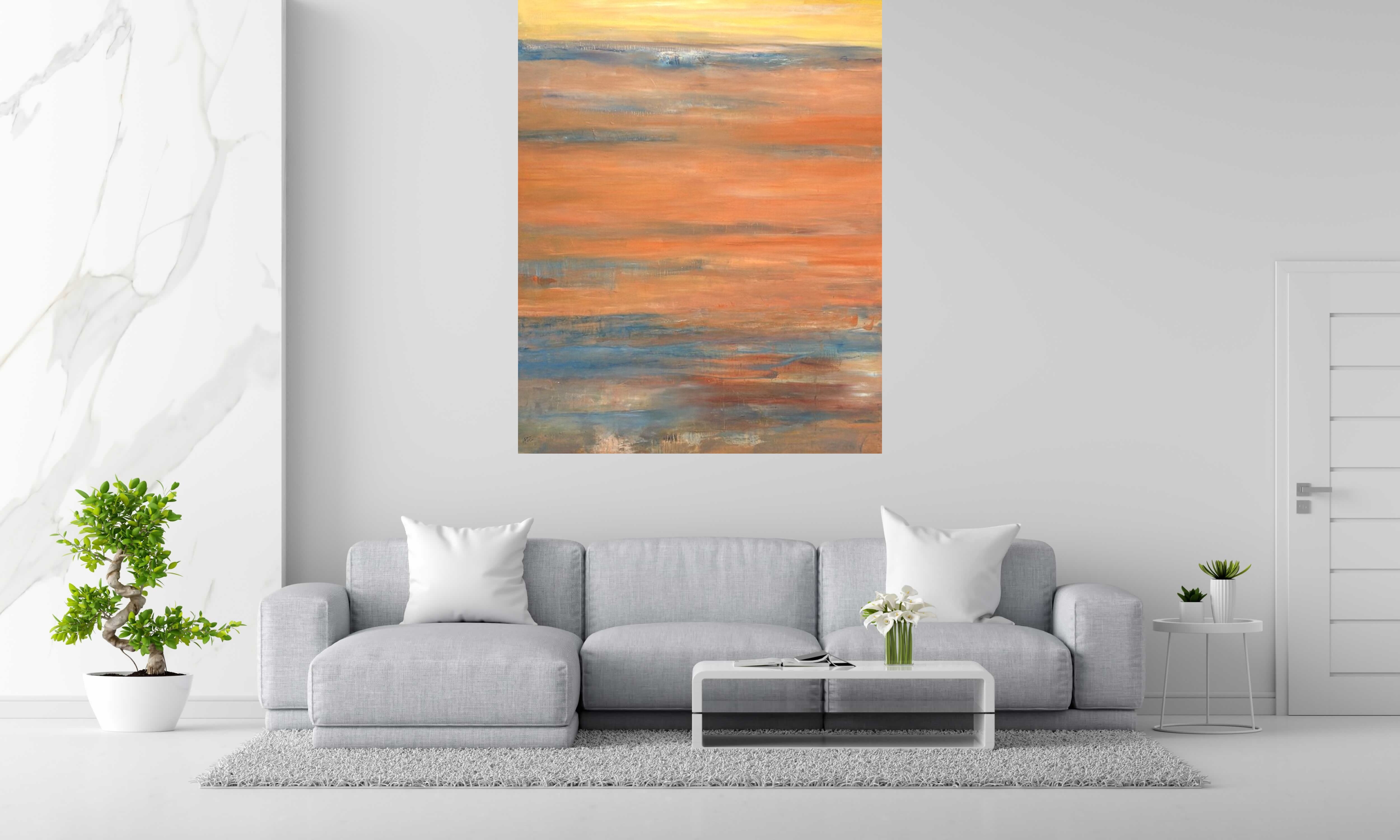Tableau de PASCALE JACQUEMOND a pour titre  Sables oranges style abstrait dim : PASCALE JACQUEMONDprix:1600