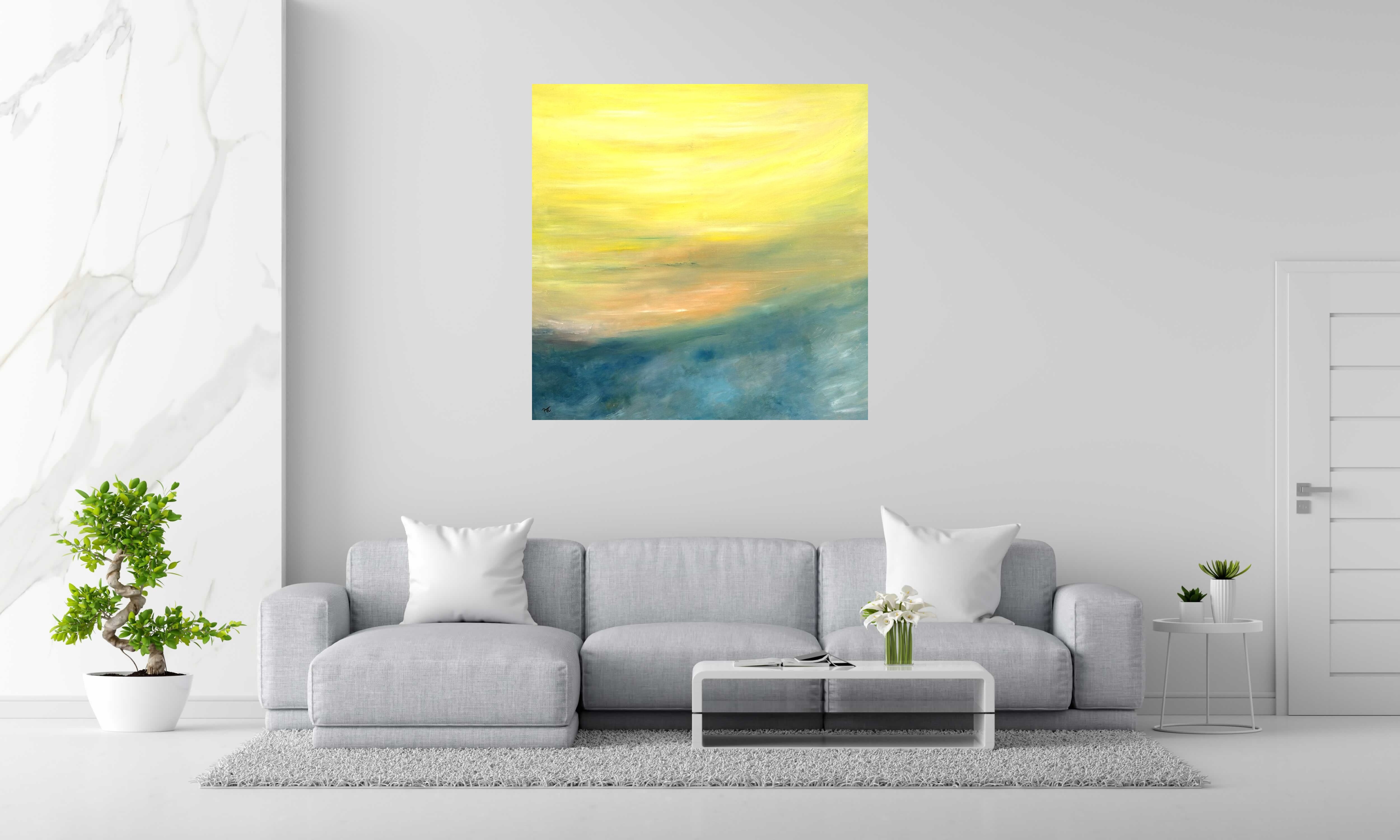 Tableau de PASCALE JACQUEMOND a pour titre  Composition Jaune Bleu style abstrait dim : PASCALE JACQUEMONDprix:1100