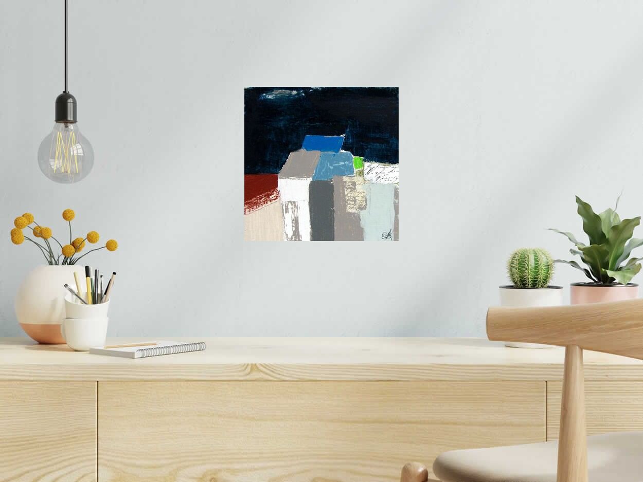 Tableau de MICHELLE BOISSONOT a pour titre  LES TOITS LA NUIT style abstrait dim : MICHELLE BOISSONOTprix:180