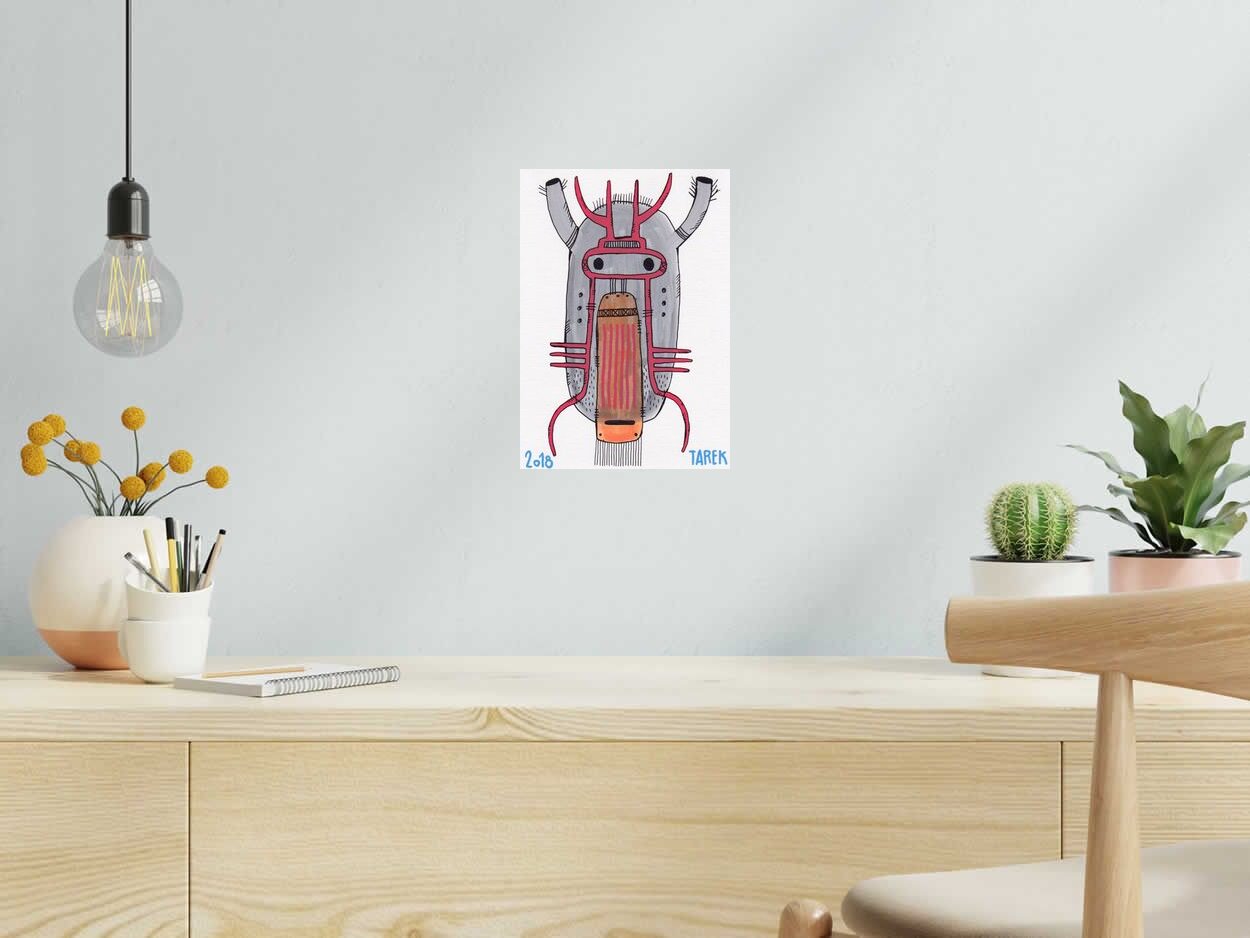 Dessin de TAREK a pour titre  GRAND MASQUE GRIS style graphique dim : TAREKprix: