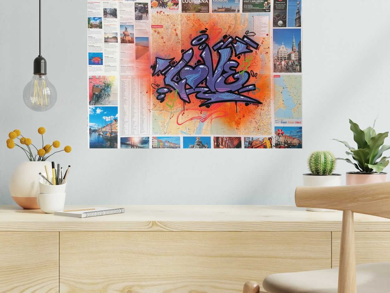 Dessin de LADY K a pour titre  LOVE SUR COPENHAGEN style street pop art dim : LADY Kprix:400