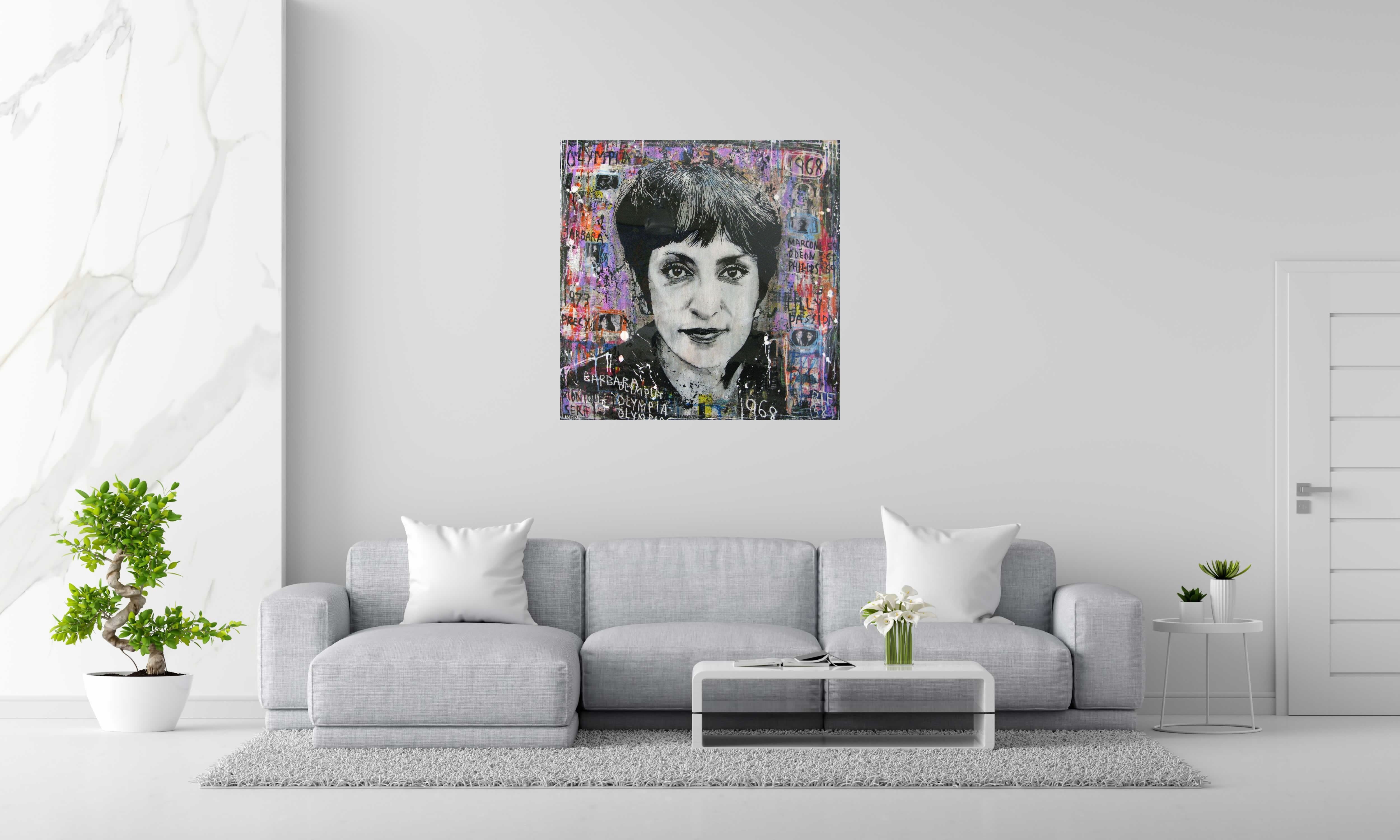 Tableau de THIERRY RASINE a pour titre  BARBARA 1968 style street pop art, street art dim : THIERRY RASINEprix:1250