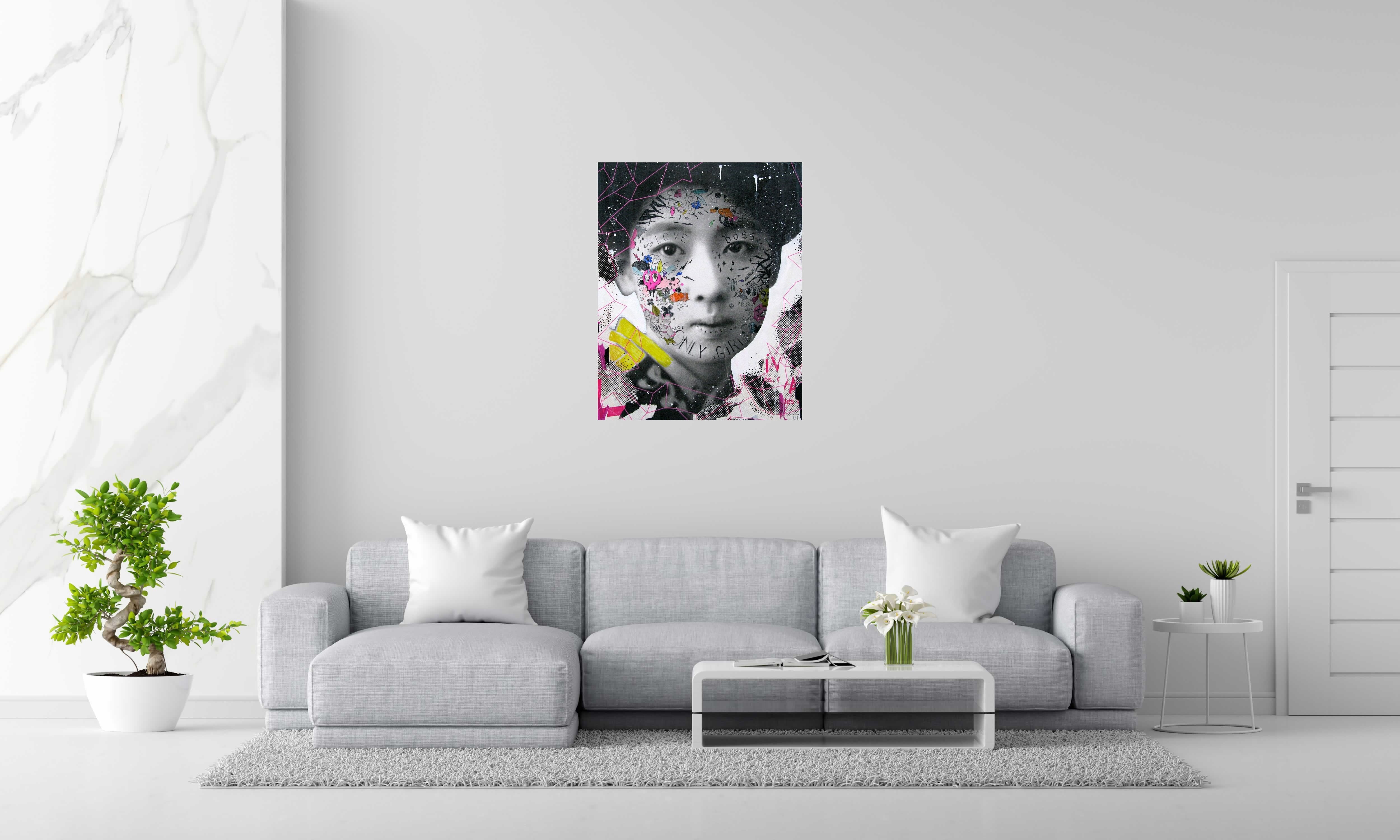 Tableau de LN LE PAPE a pour titre  NOT ONLY A GIRL style street art dim : LN LE PAPEprix:650