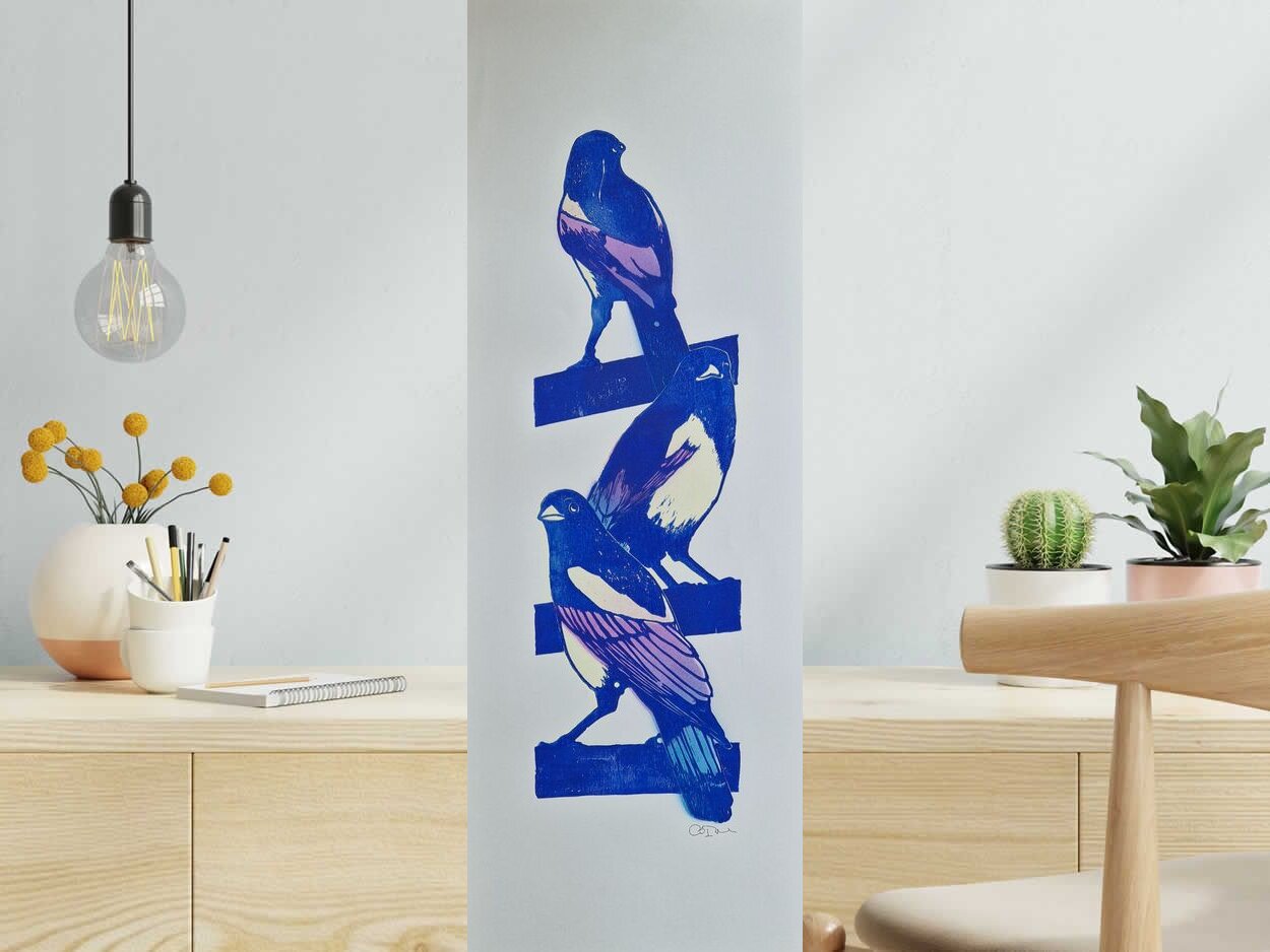 Editions d'art de OSRU a pour titre  SKATE/3 PIES PAPOTENT BLEU ET VIOLET style figuratif dim : OSRUprix:70