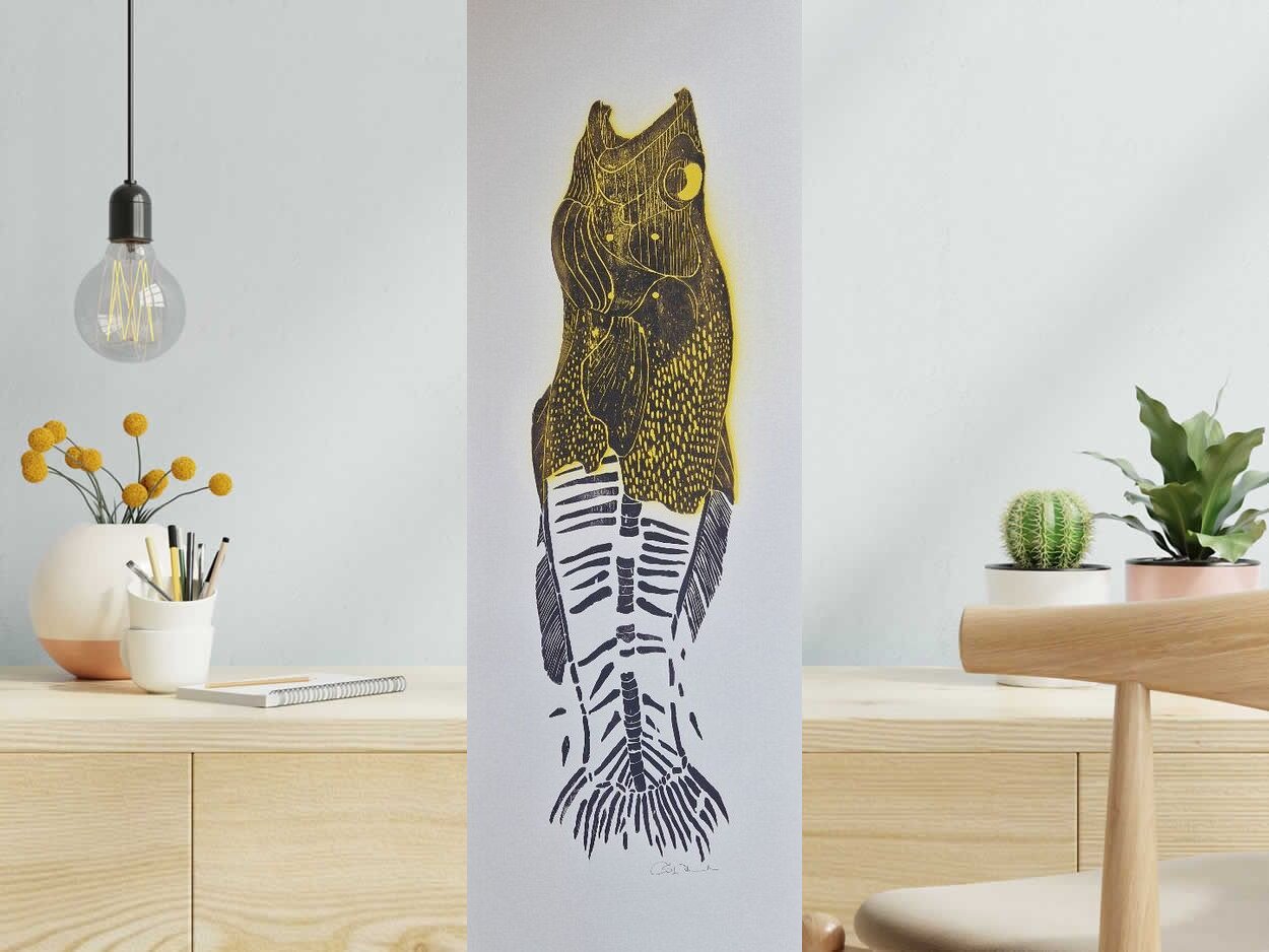 Editions d'art de OSRU a pour titre  SKATE/POISSON JAUNE style figuratif dim : OSRUprix:70