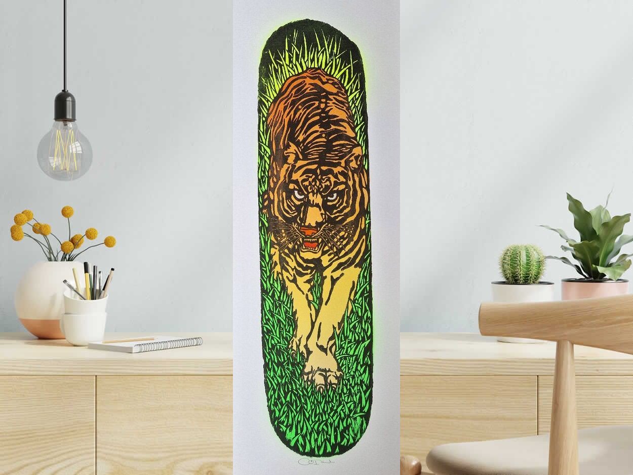 Editions d'art de OSRU a pour titre  SKATE/TIGRE ORANGE style figuratif dim : OSRUprix:70