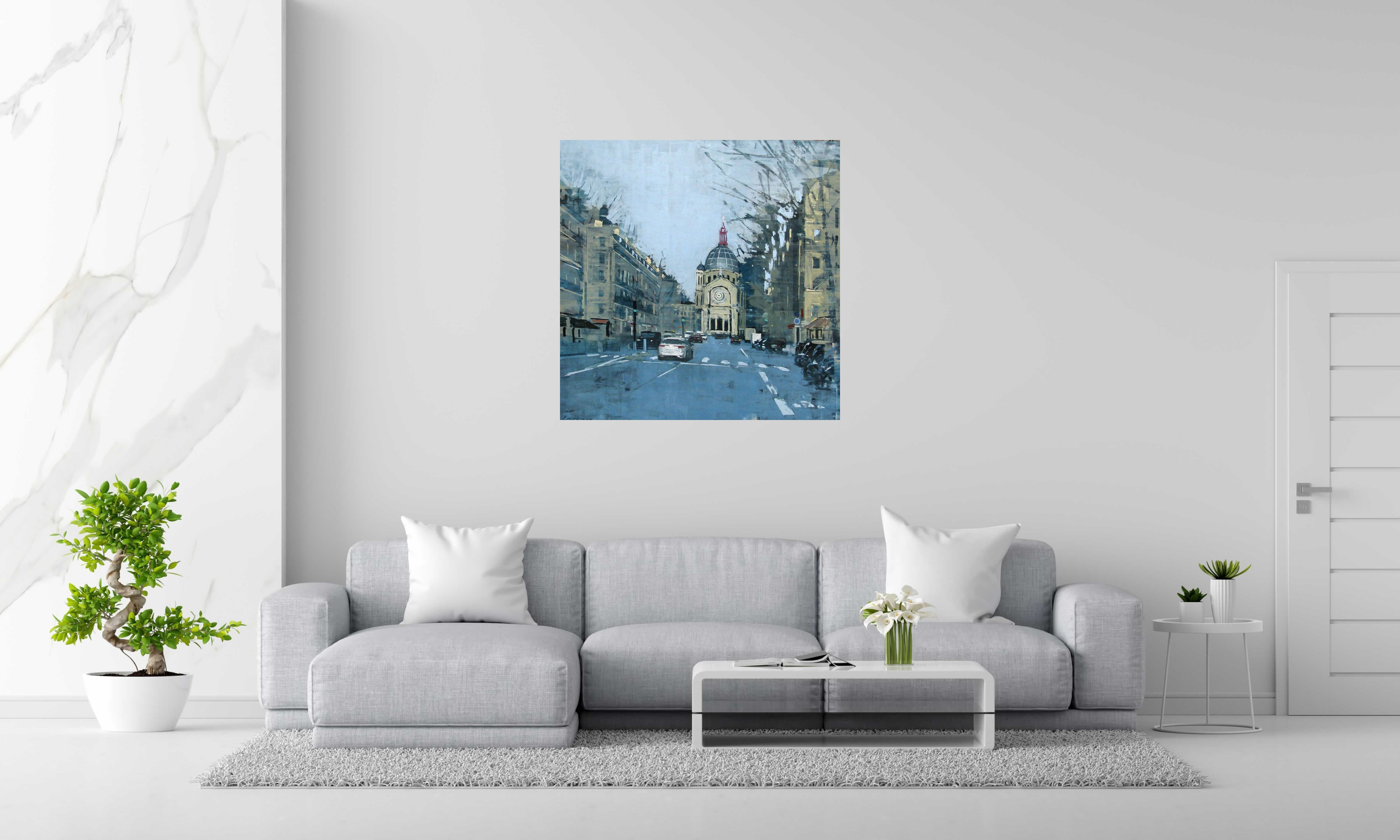 Tableau de ADRIEN FAVEAU a pour titre  BOULEVARD MALESHERBES BLUETE style figuratif dim : ADRIEN FAVEAUprix:2500