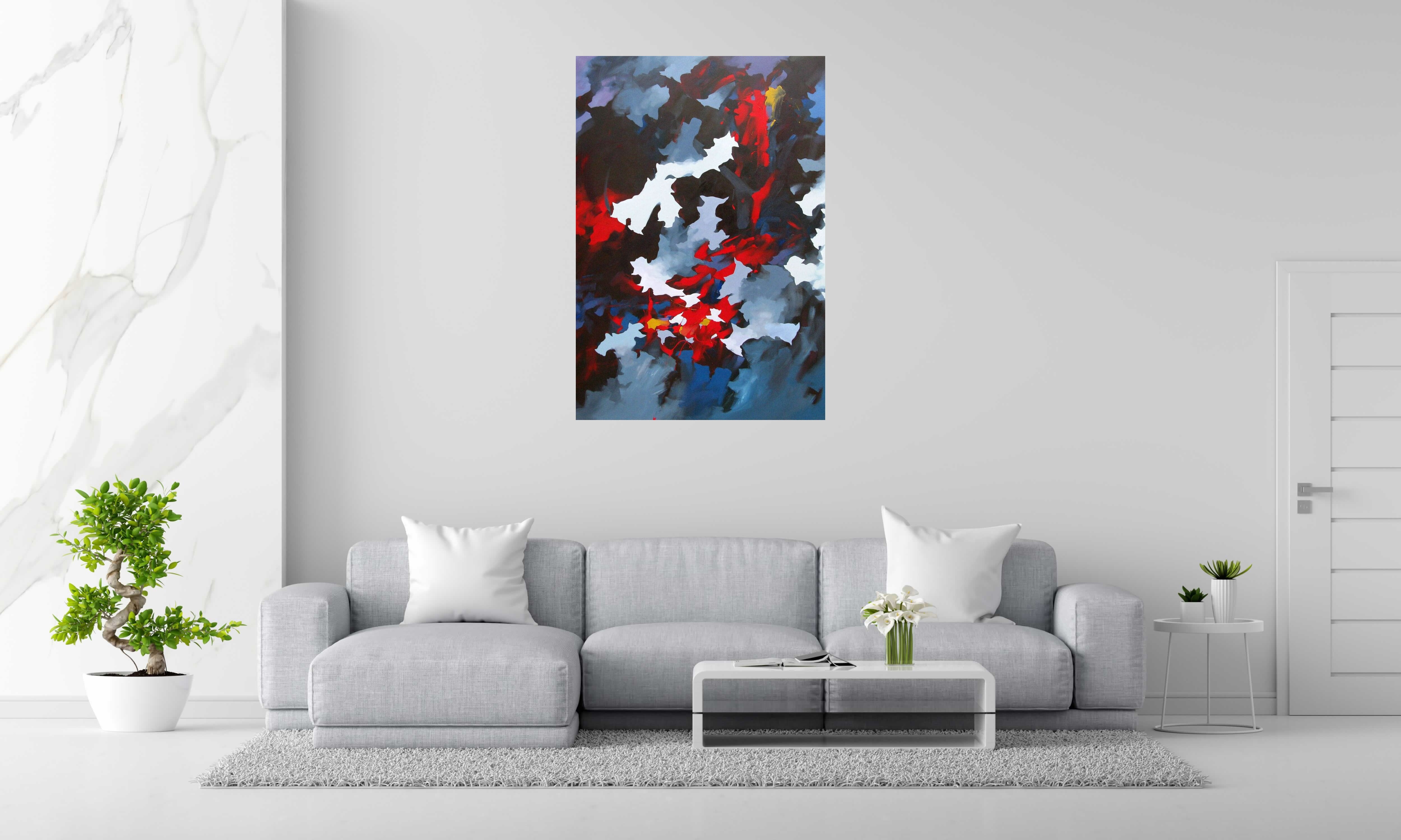 Tableau de BRUNEAU a pour titre  DANS LES ABYSSES DU LAC BAIKAL style abstrait dim : BRUNEAUprix: