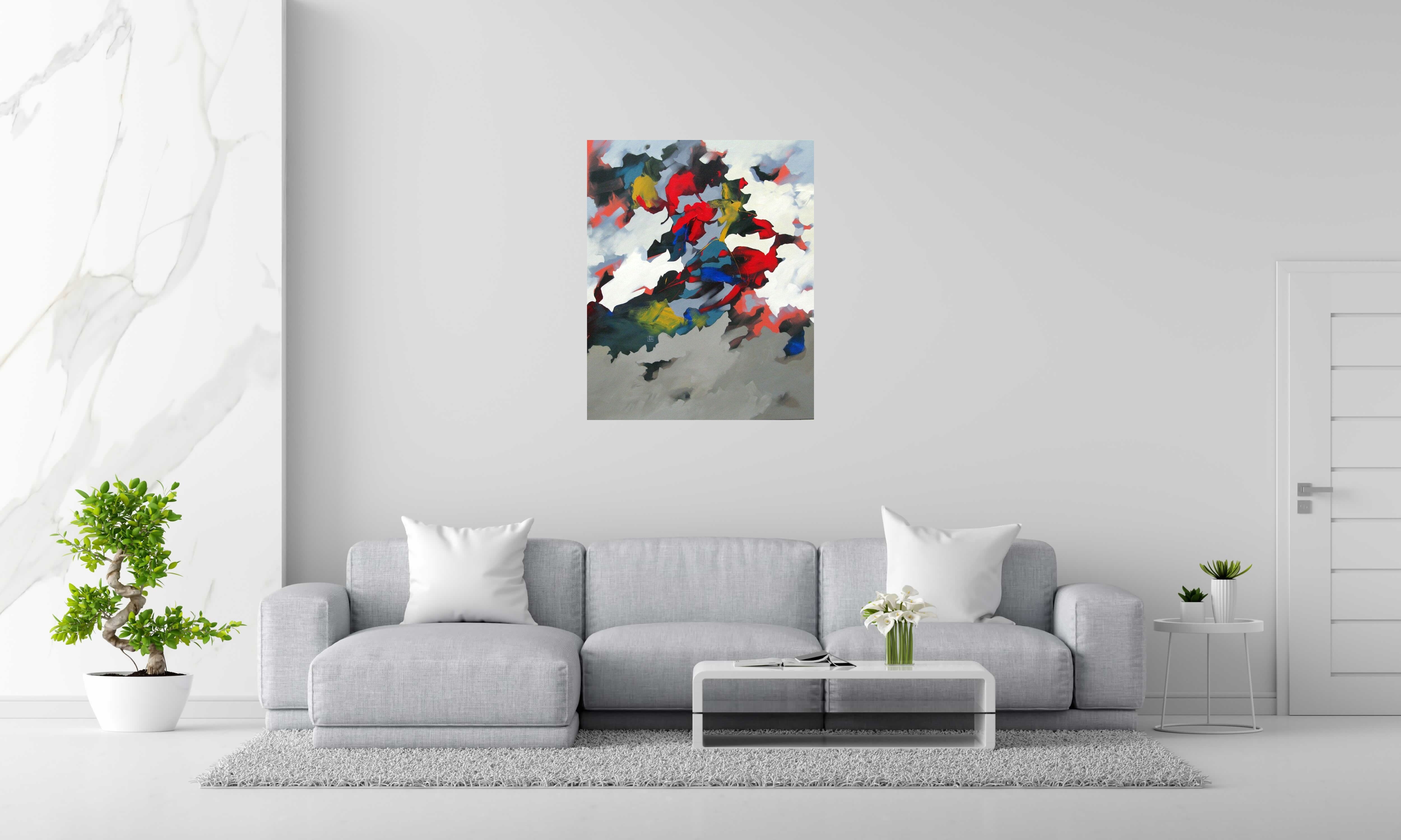 Tableau de BRUNEAU a pour titre  L'APPEL DE CIMES style abstrait dim : BRUNEAUprix: