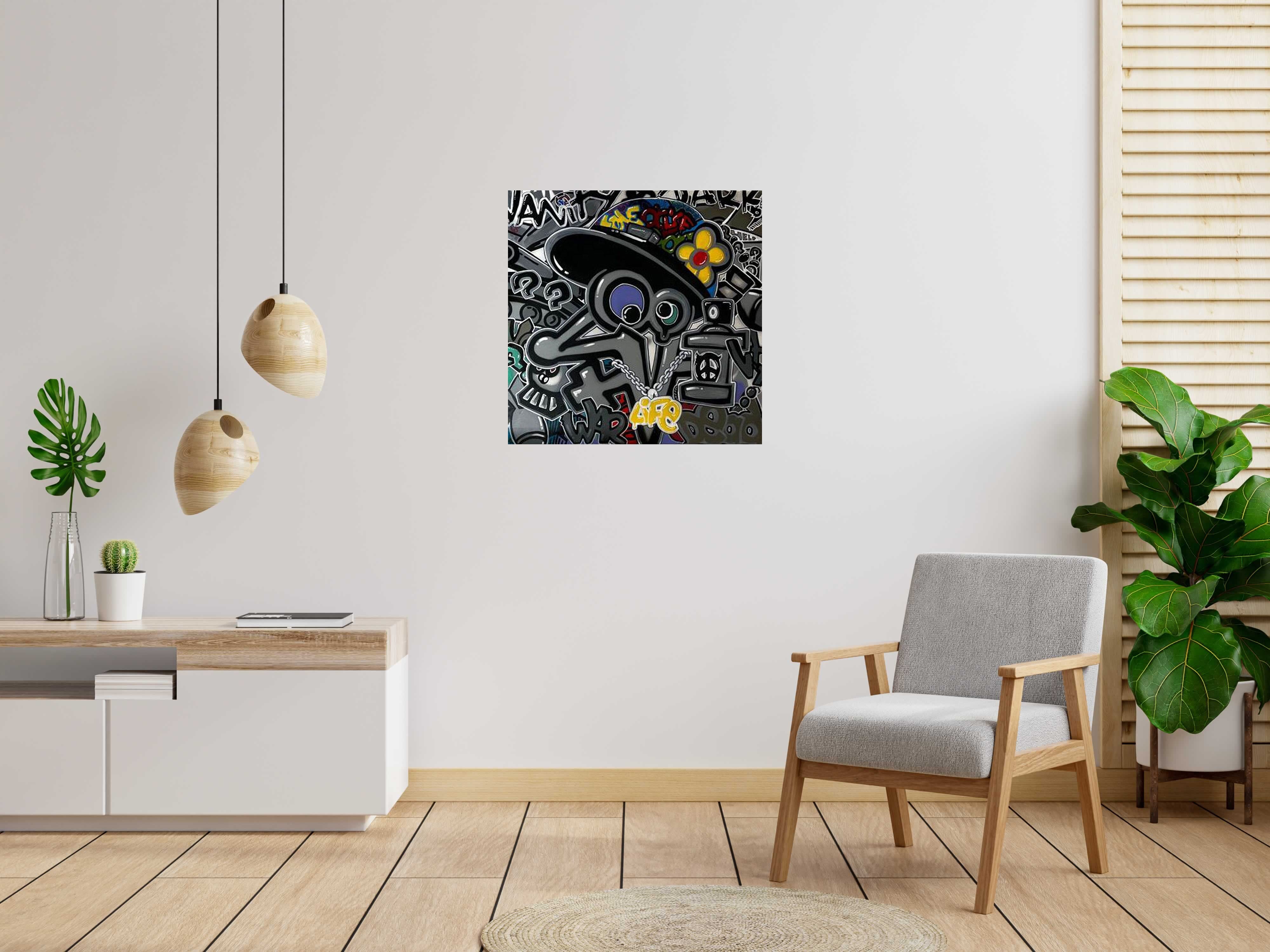 Tableau de GUTI a pour titre  LOVE IS LIFE style graffiti, street art dim : GUTIprix:700