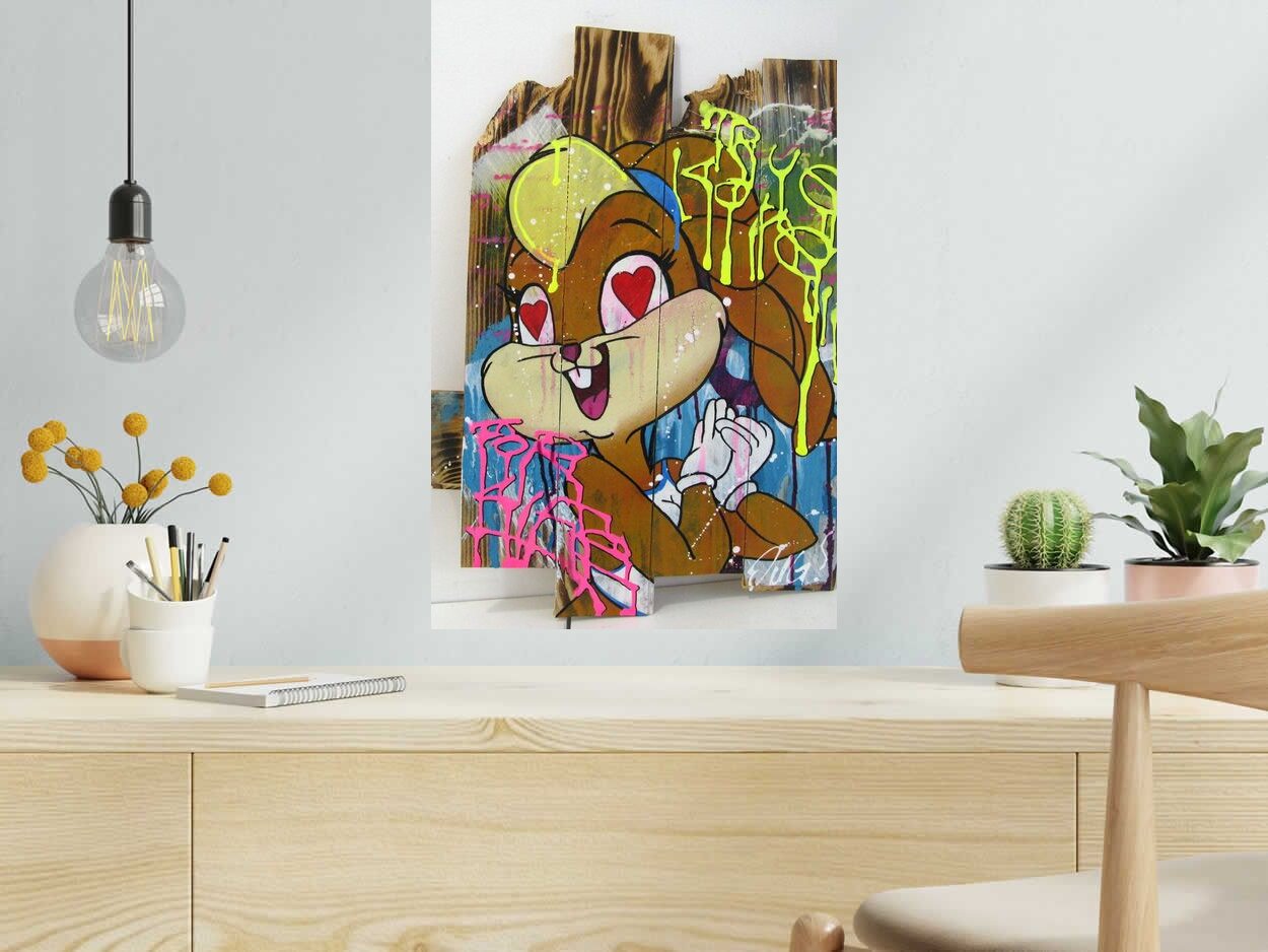 Tableau de JUG a pour titre  LOVE RABBIT style street pop art dim : JUGprix:450