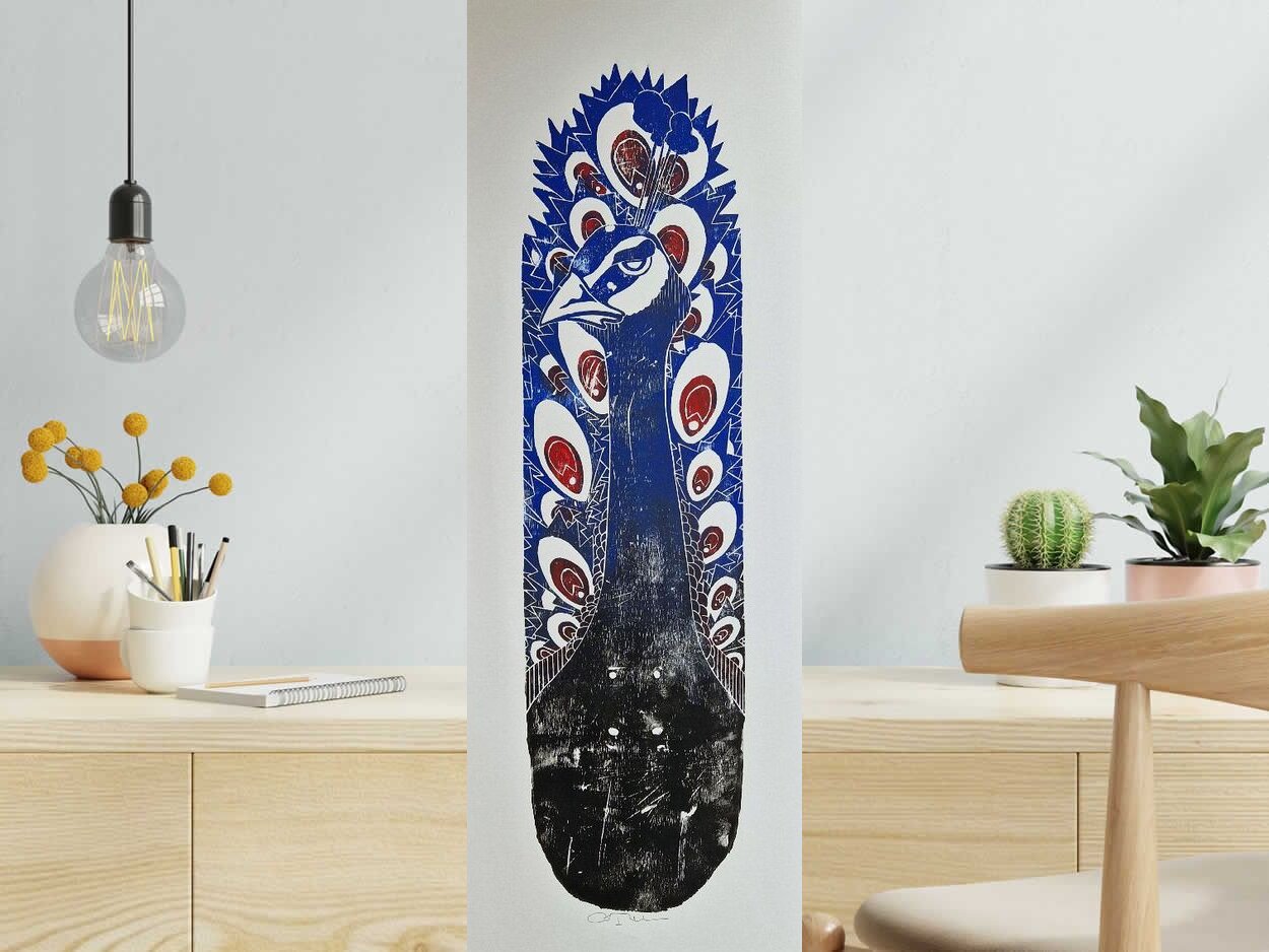 Editions d'art de OSRU a pour titre  SKATE/PAON BLEU style figuratif dim : OSRUprix:70