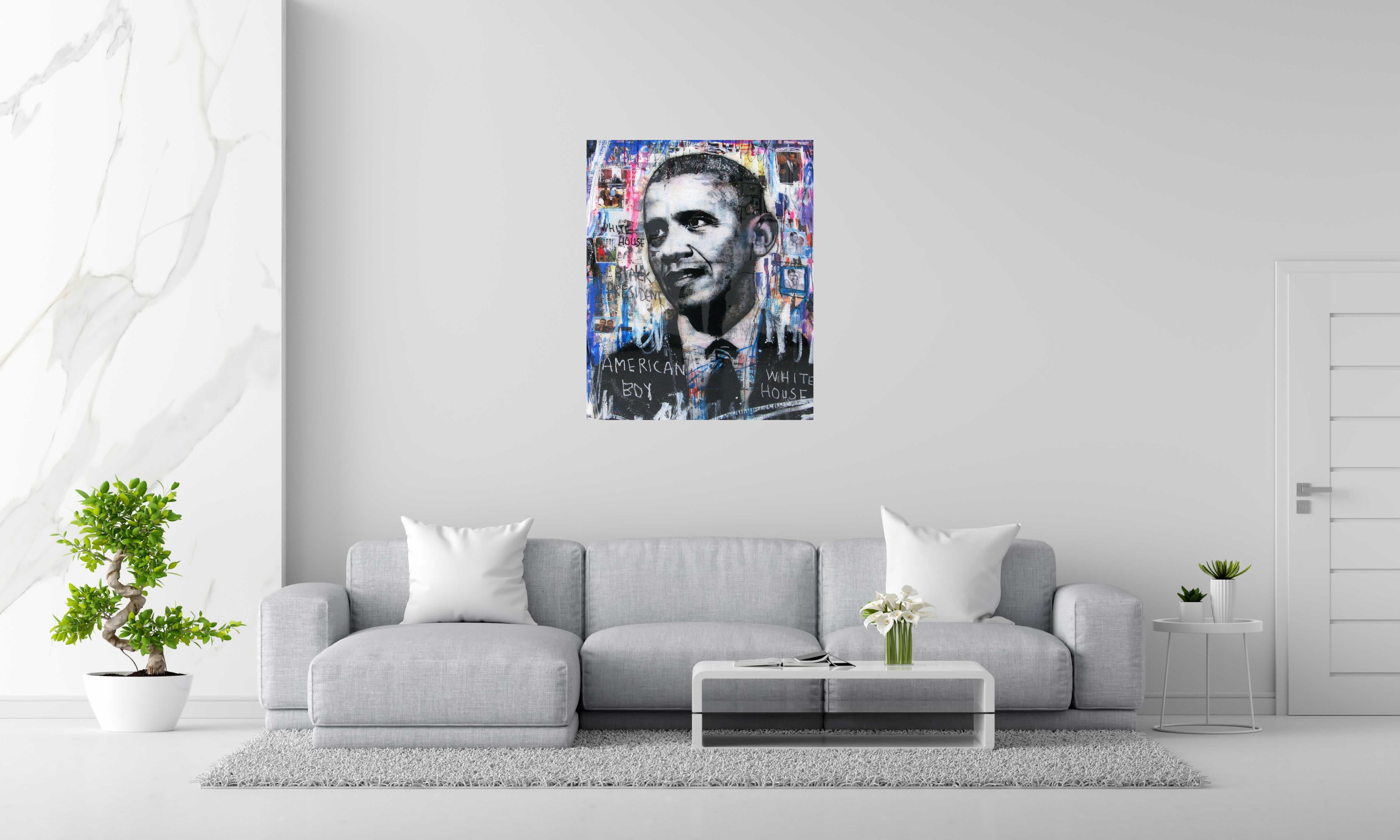 Tableau de THIERRY RASINE a pour titre  BLACK PRESIDENT style street pop art, street art dim : THIERRY RASINEprix:1200