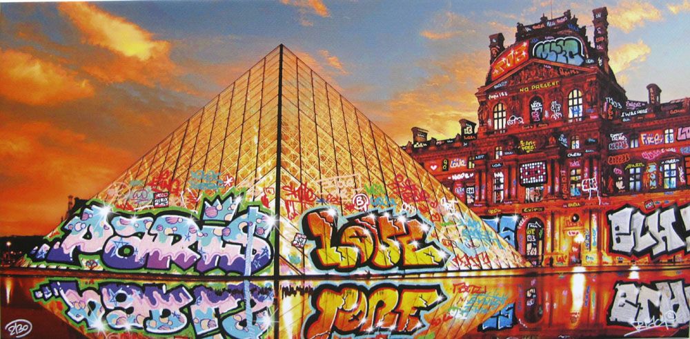 Tableau de BLACH a pour titre  Paris pyramide style graffiti, street art dim : BLACHprix:80