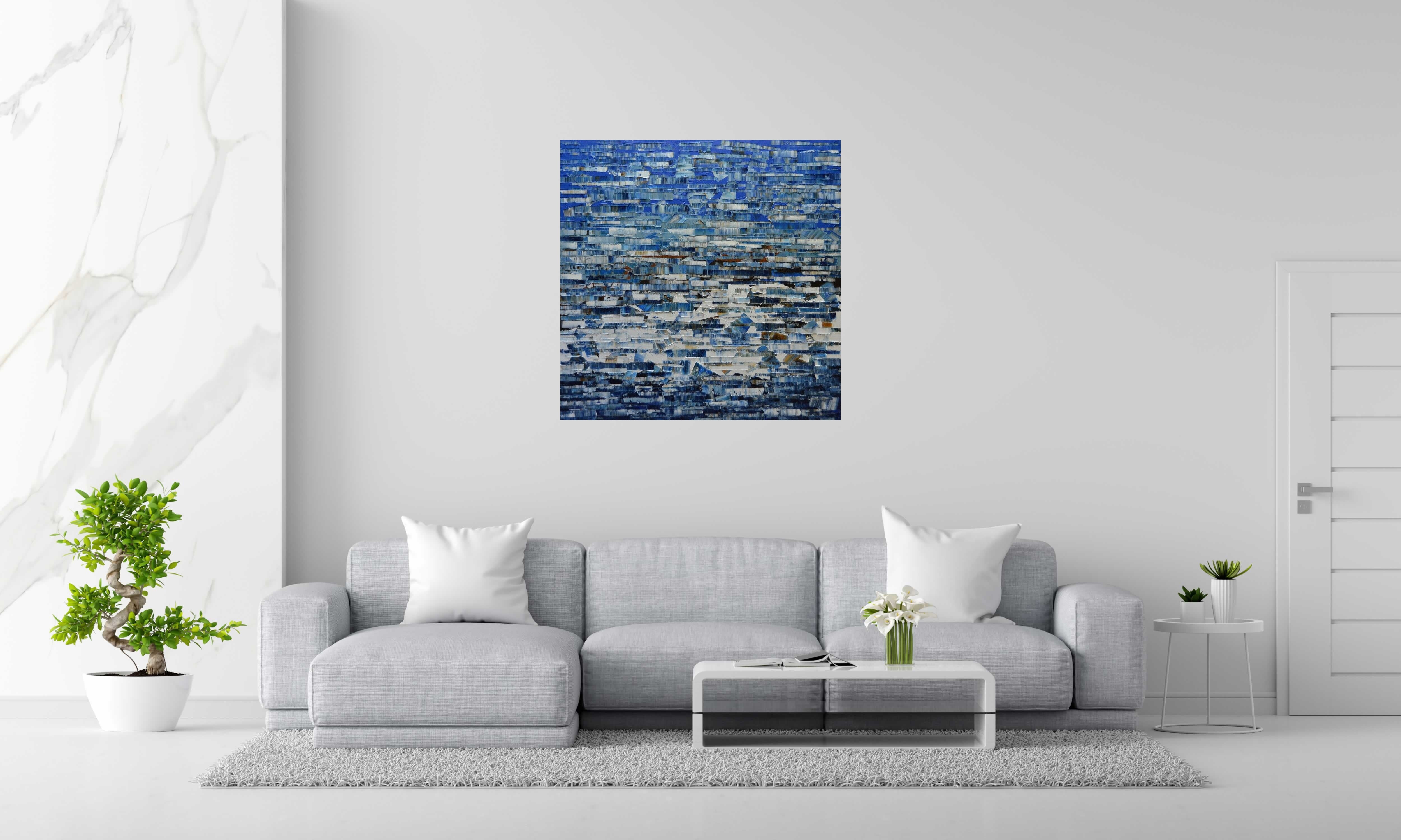 Peinture Peinture abstraite 04-2025-28 de ALAIN BECANNE dans un intérieur – 100 × 100 cm