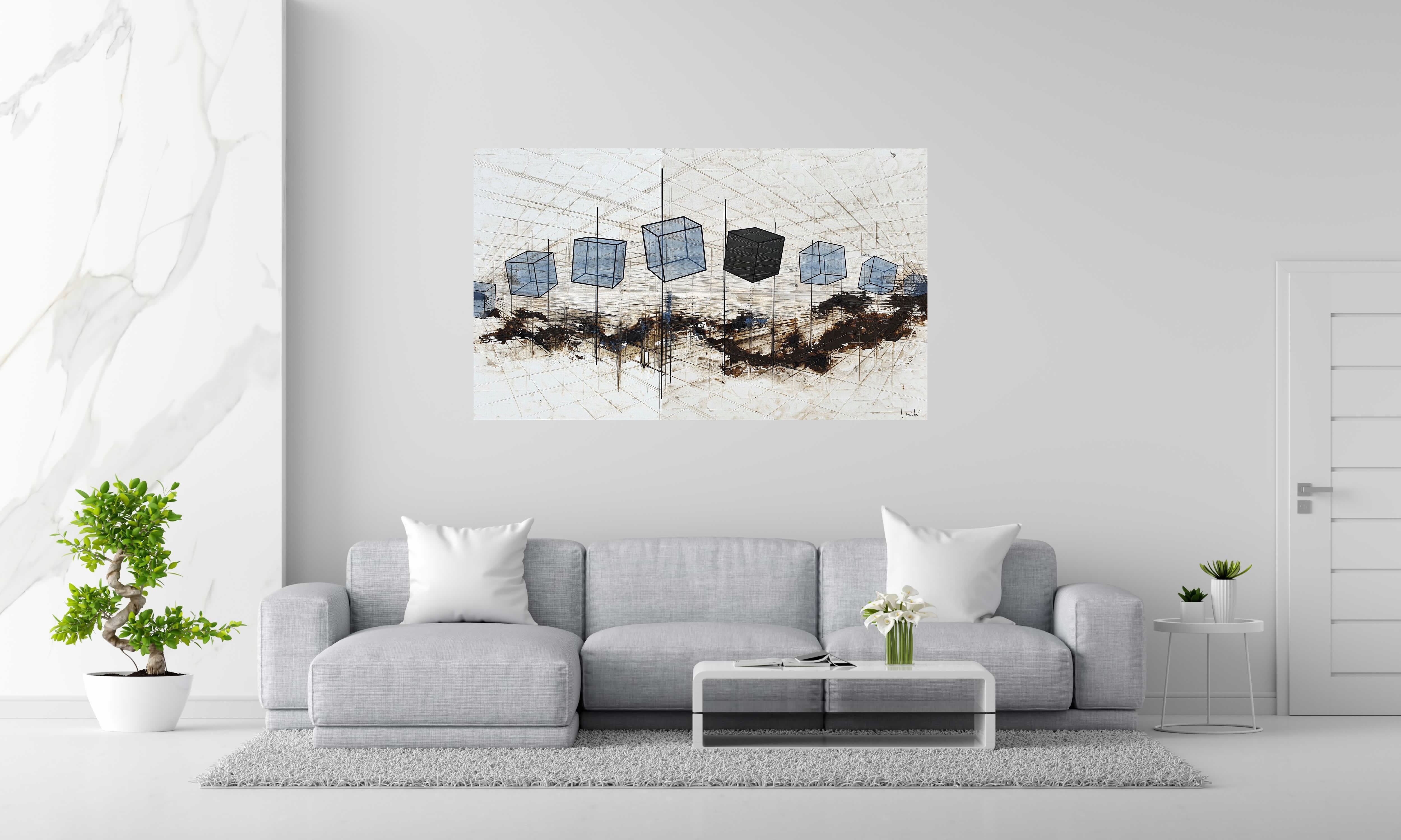Peinture CROSSING de LUDOVIC MERCHER dans un intérieur – 162 × 97 cm